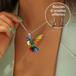 Charger l'image dans la galerie, Éloria™ | Collier Colibri Arc-en-Ciel + Boucles d’oreilles assorties offertes