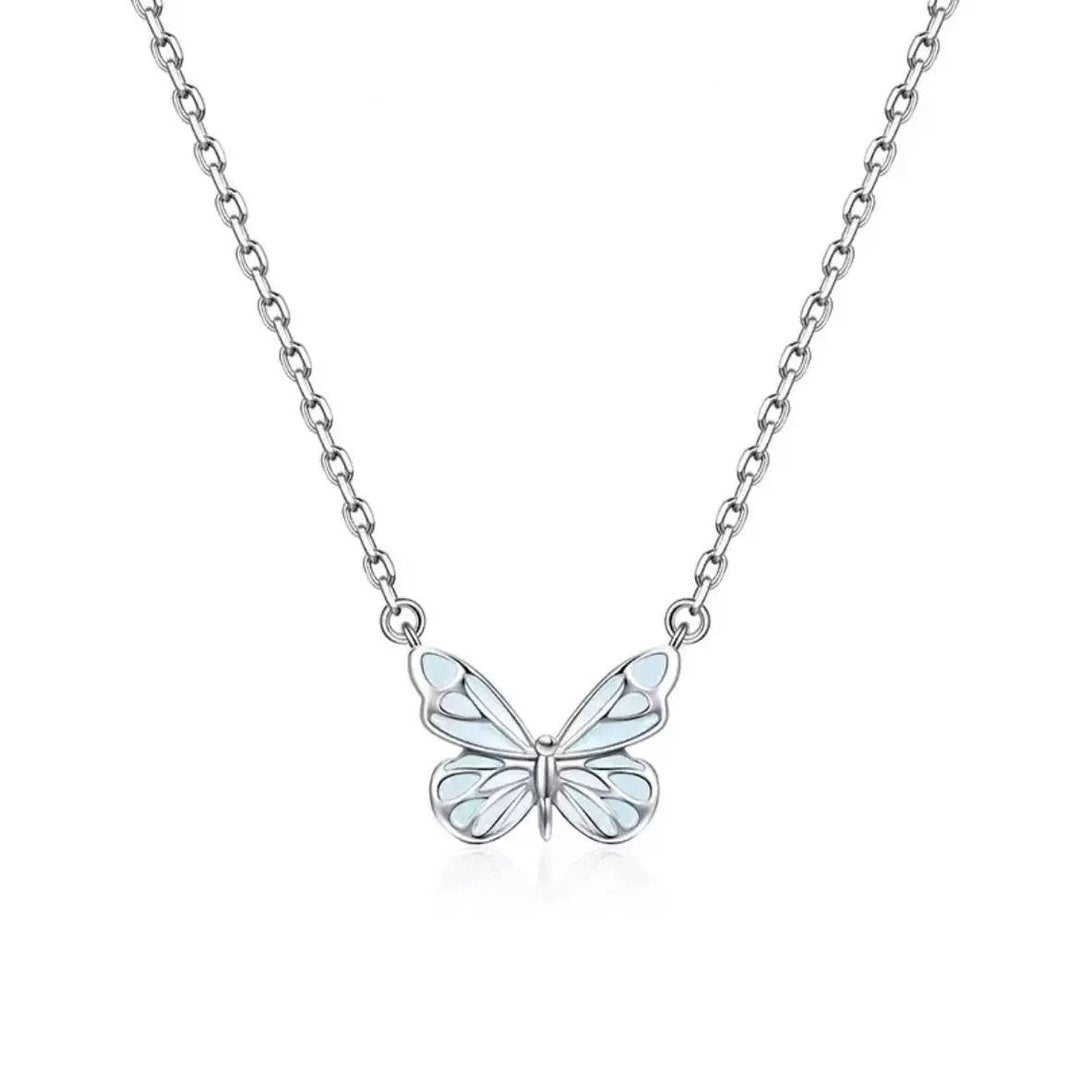 Collier papillon argenté