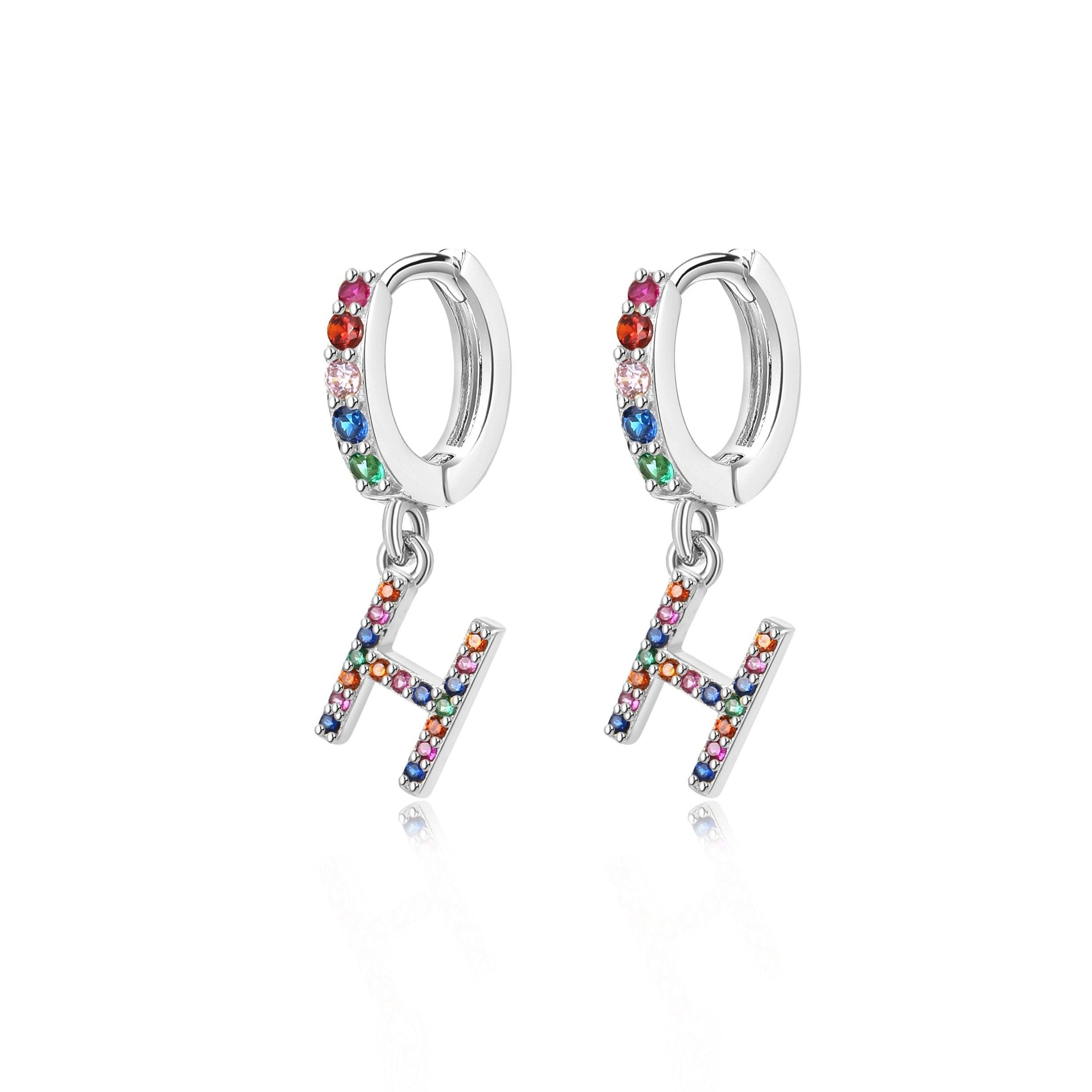 Boucles "Initiale Rainbow-Hoops" ~ Argent Sterling