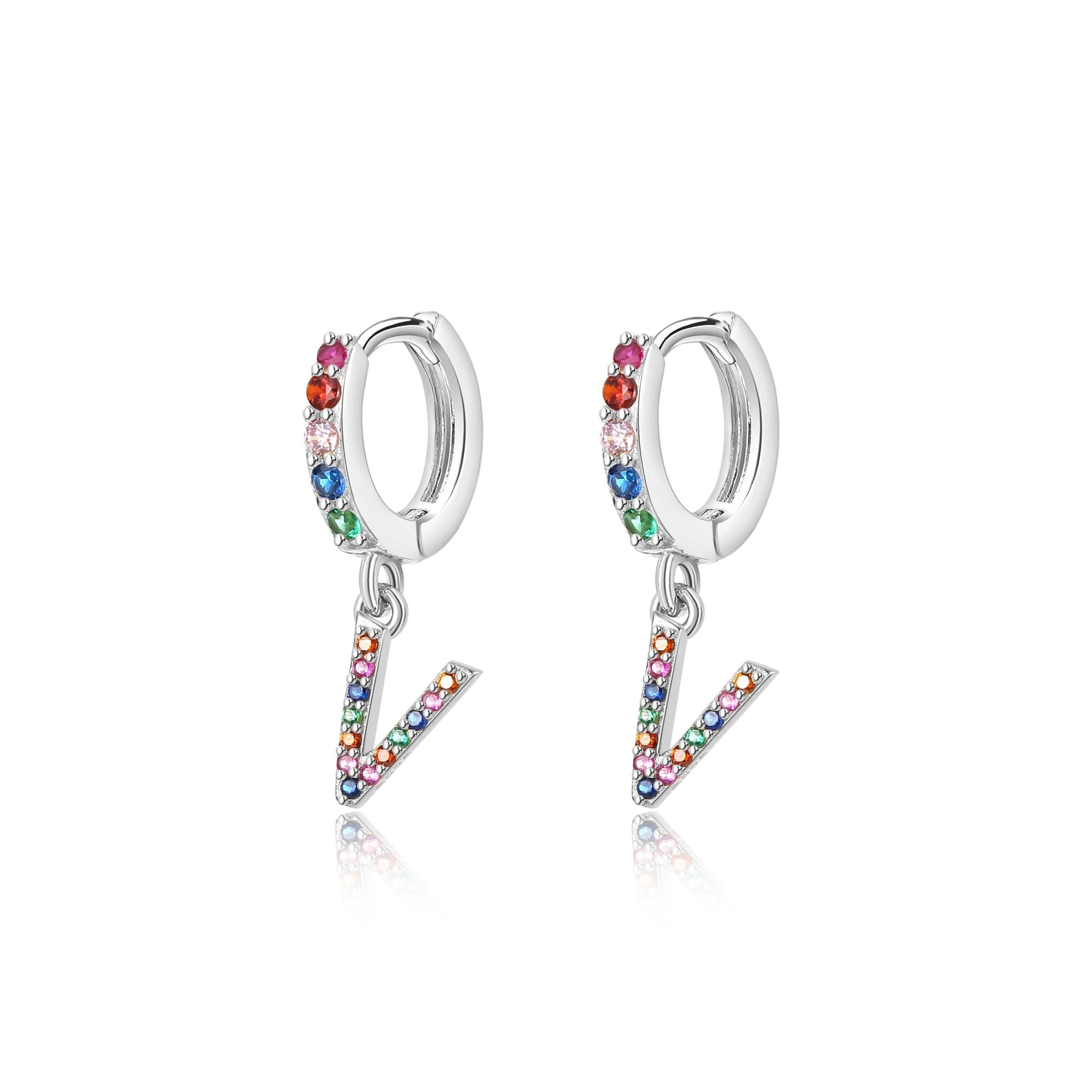 Boucles "Initiale Rainbow-Hoops" ~ Argent Sterling