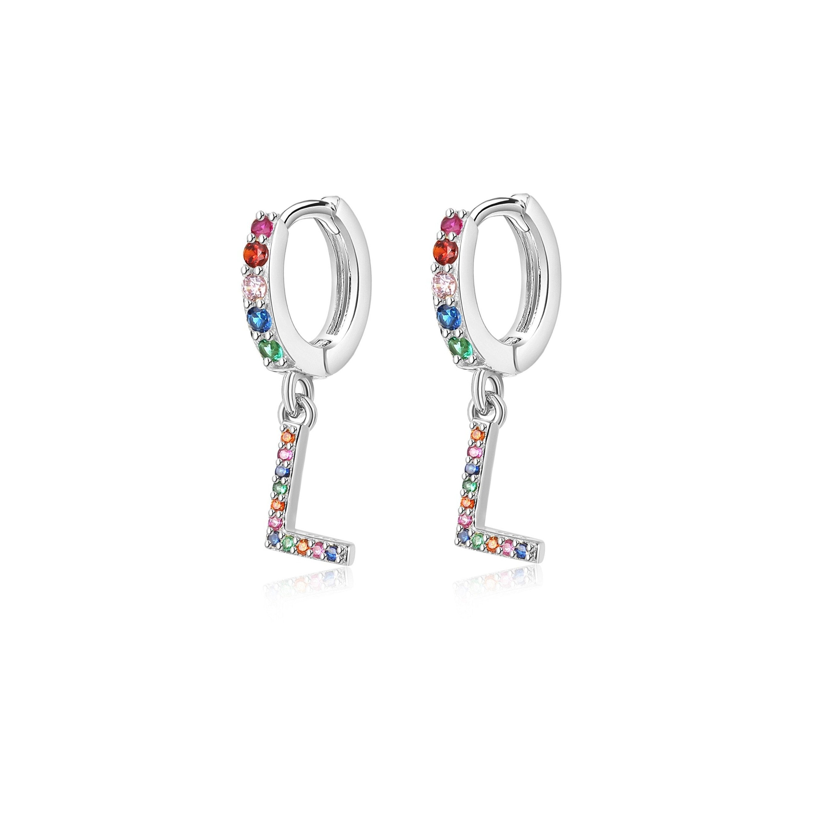 Boucles "Initiale Rainbow-Hoops" ~ Argent Sterling