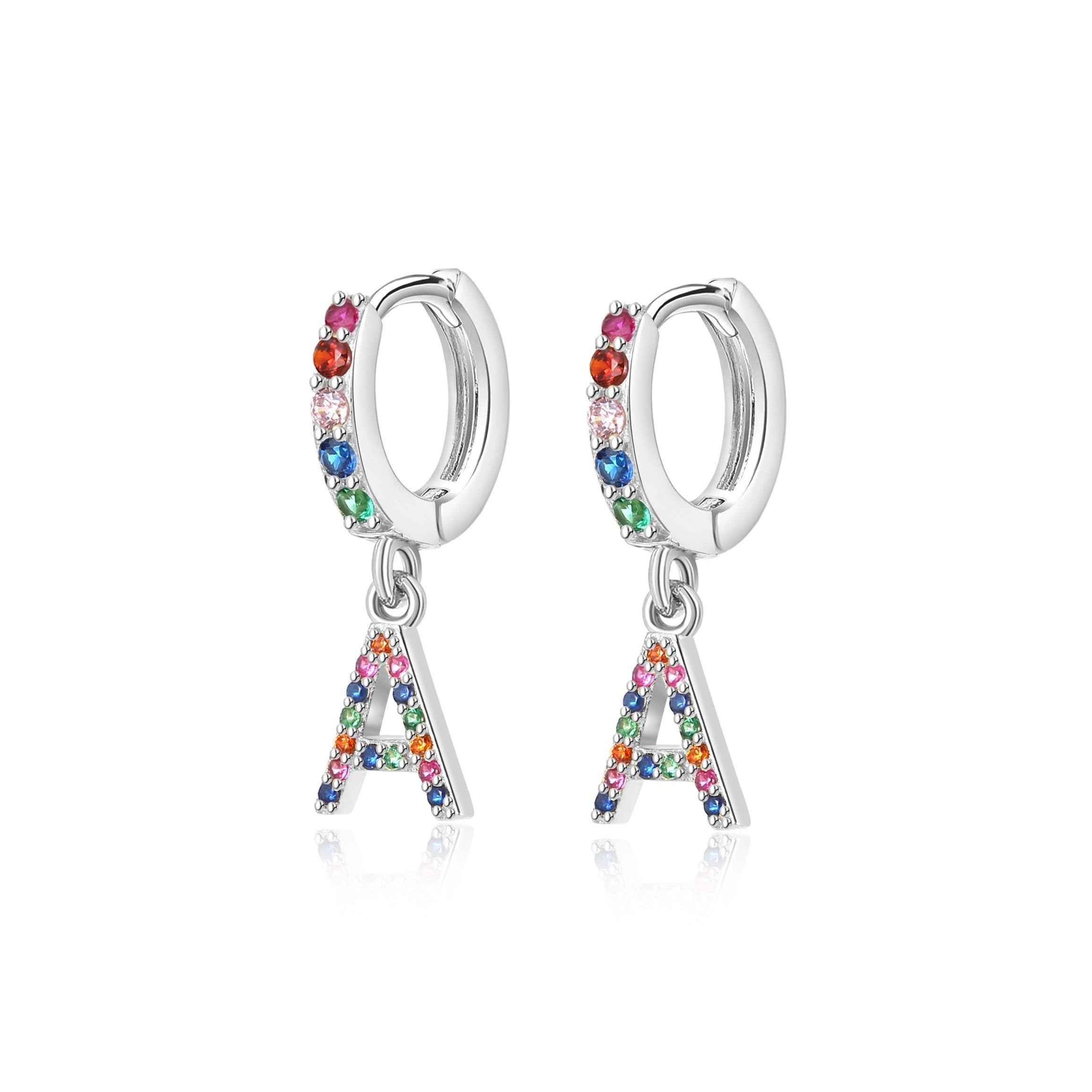 Boucles "Initiale Rainbow-Hoops" ~ Argent Sterling