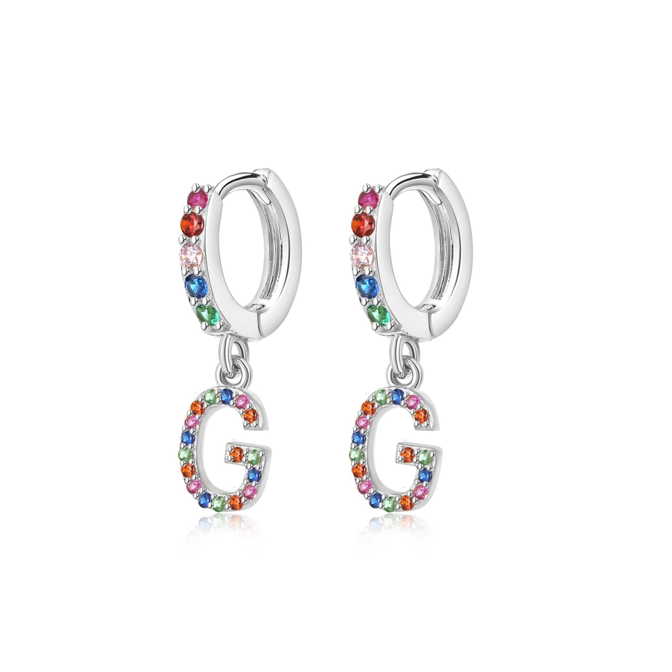 Boucles "Initiale Rainbow-Hoops" ~ Argent Sterling