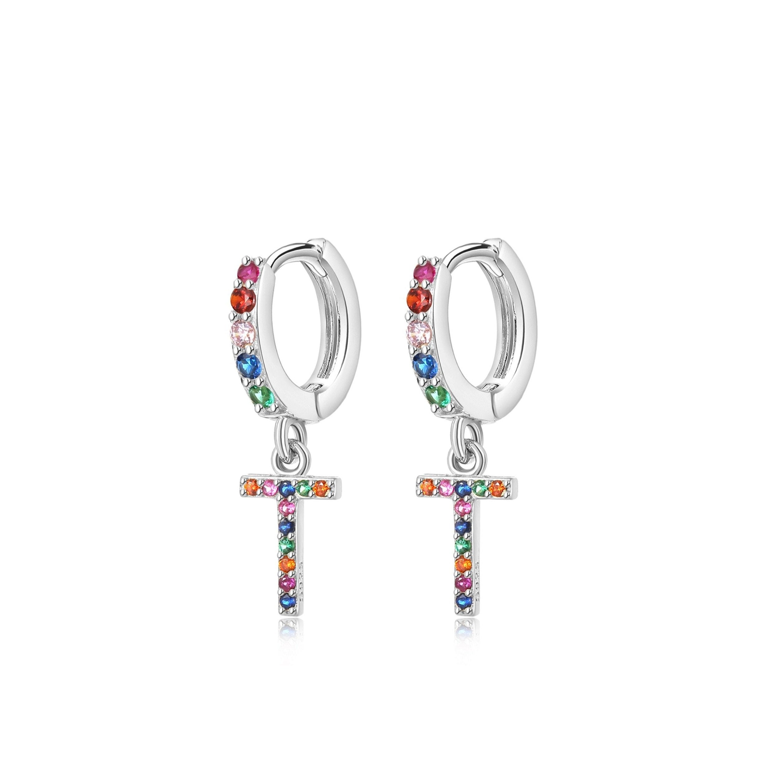 Boucles "Initiale Rainbow-Hoops" ~ Argent Sterling