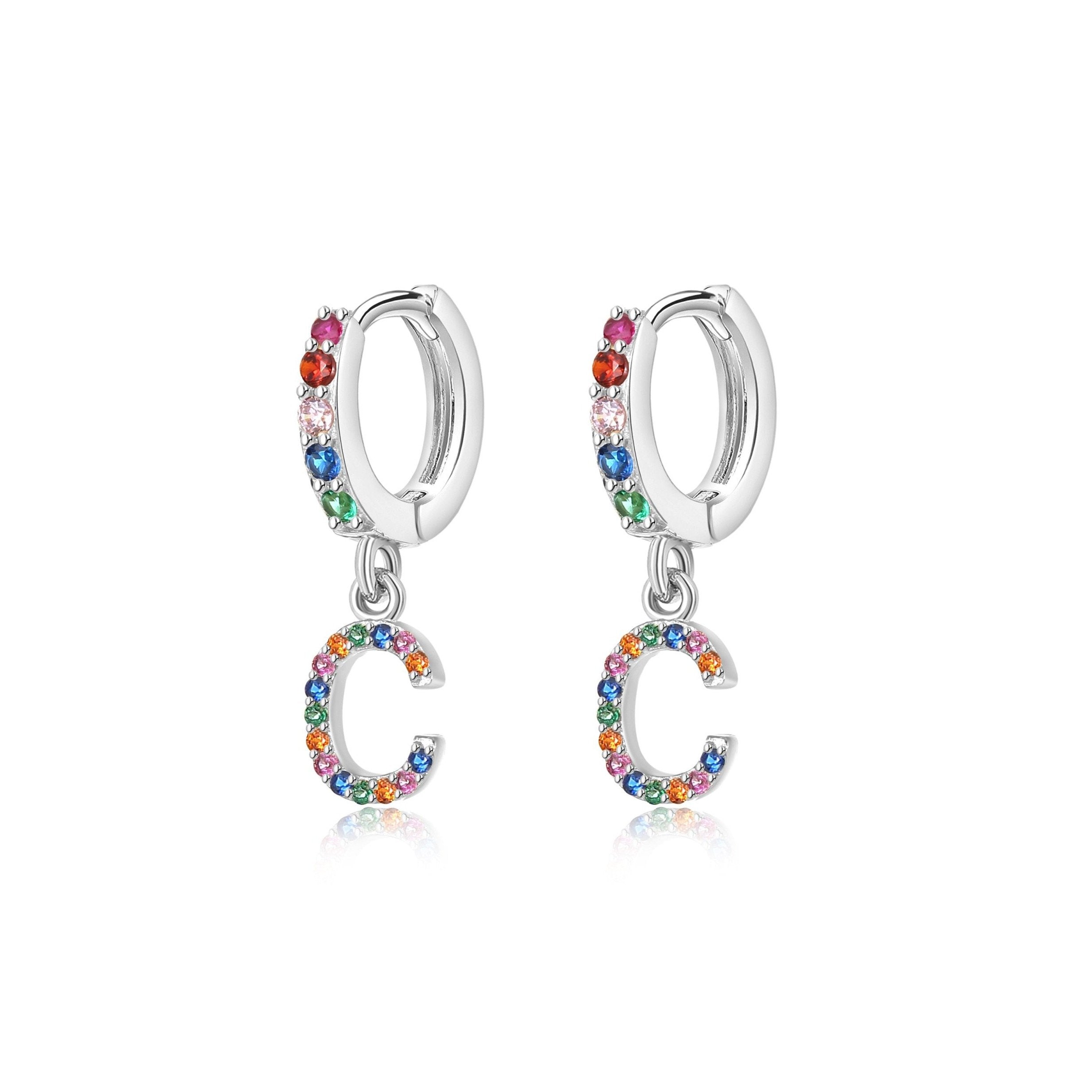 Boucles "Initiale Rainbow-Hoops" ~ Argent Sterling