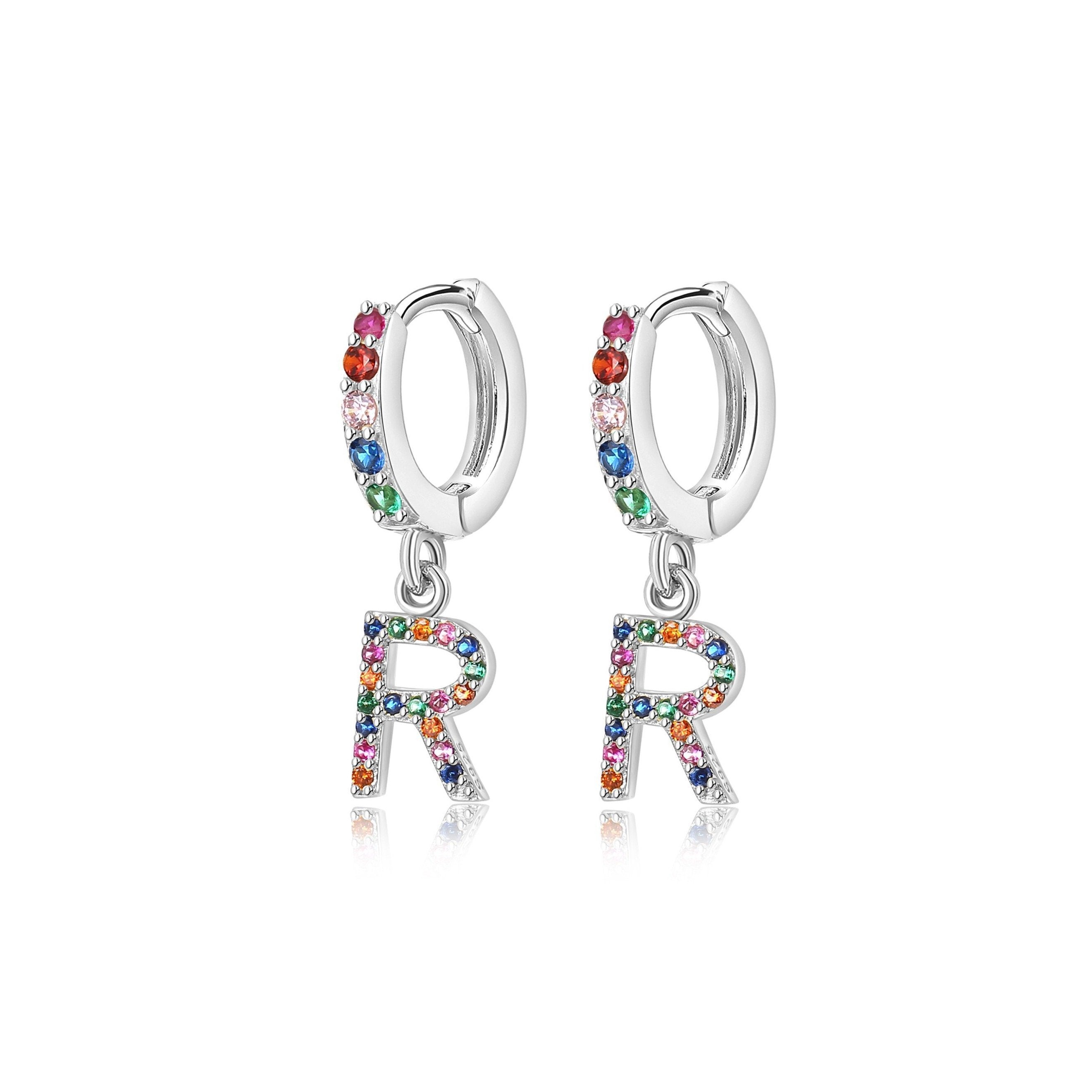 Boucles "Initiale Rainbow-Hoops" ~ Argent Sterling