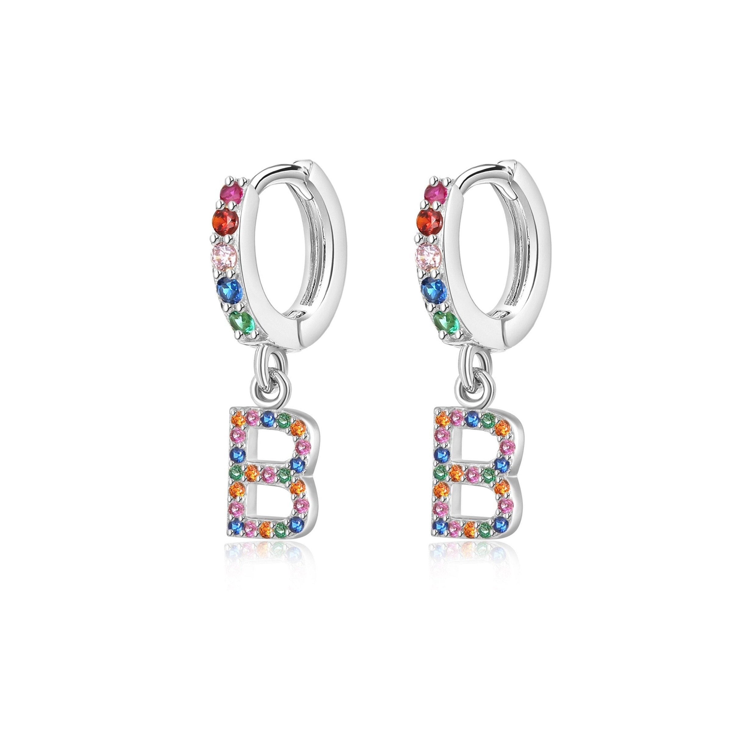 Boucles "Initiale Rainbow-Hoops" ~ Argent Sterling