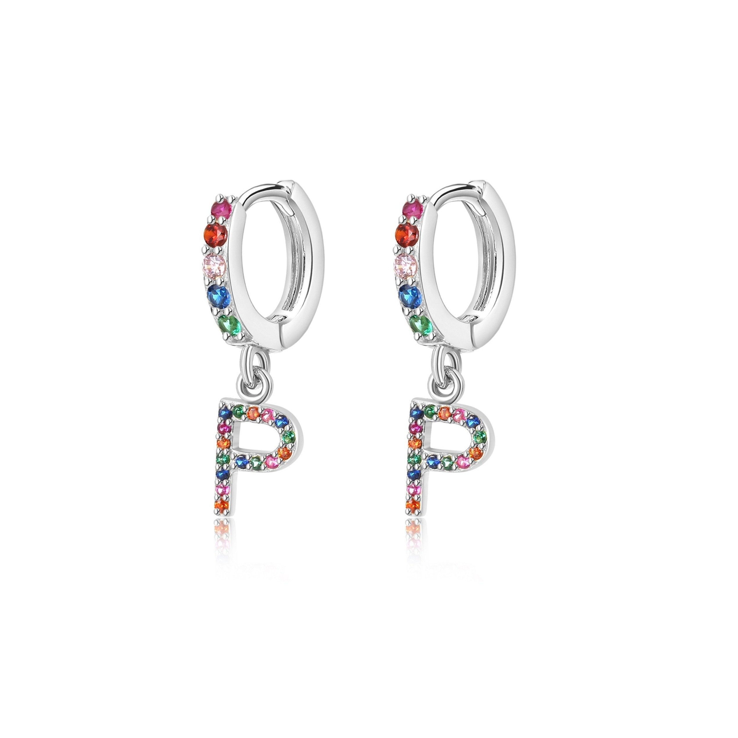 Boucles "Initiale Rainbow-Hoops" ~ Argent Sterling