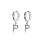 Charger l&#39;image dans la galerie, Boucles &quot;Initiale Rainbow-Hoops&quot; ~ Argent Sterling
