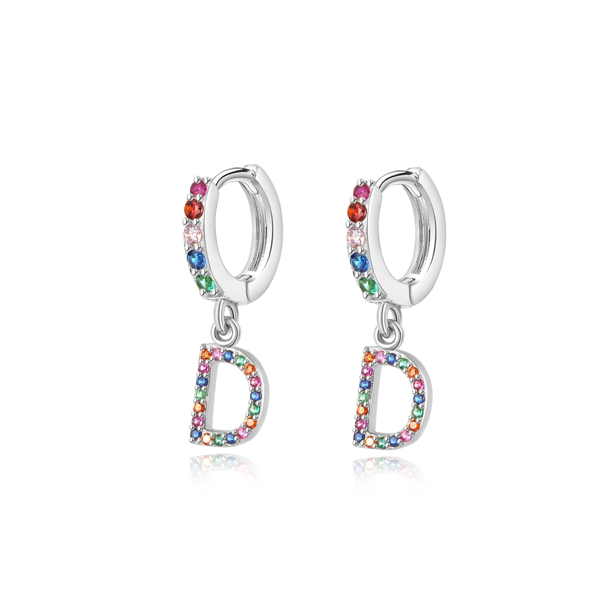 Boucles "Initiale Rainbow-Hoops" ~ Argent Sterling