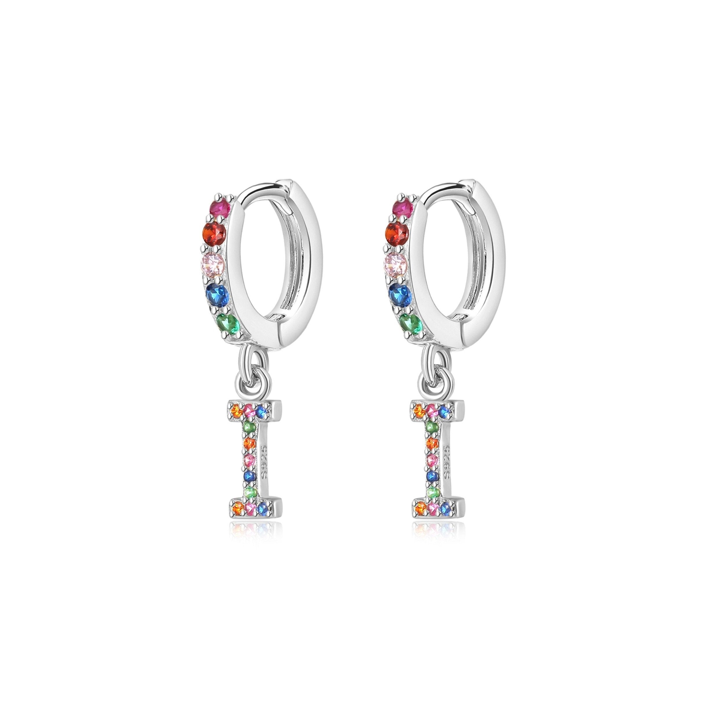 Boucles "Initiale Rainbow-Hoops" ~ Argent Sterling