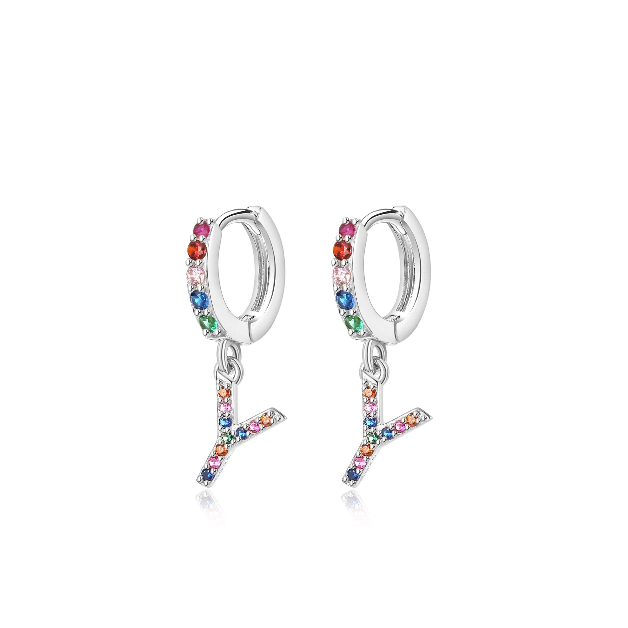 Boucles "Initiale Rainbow-Hoops" ~ Argent Sterling