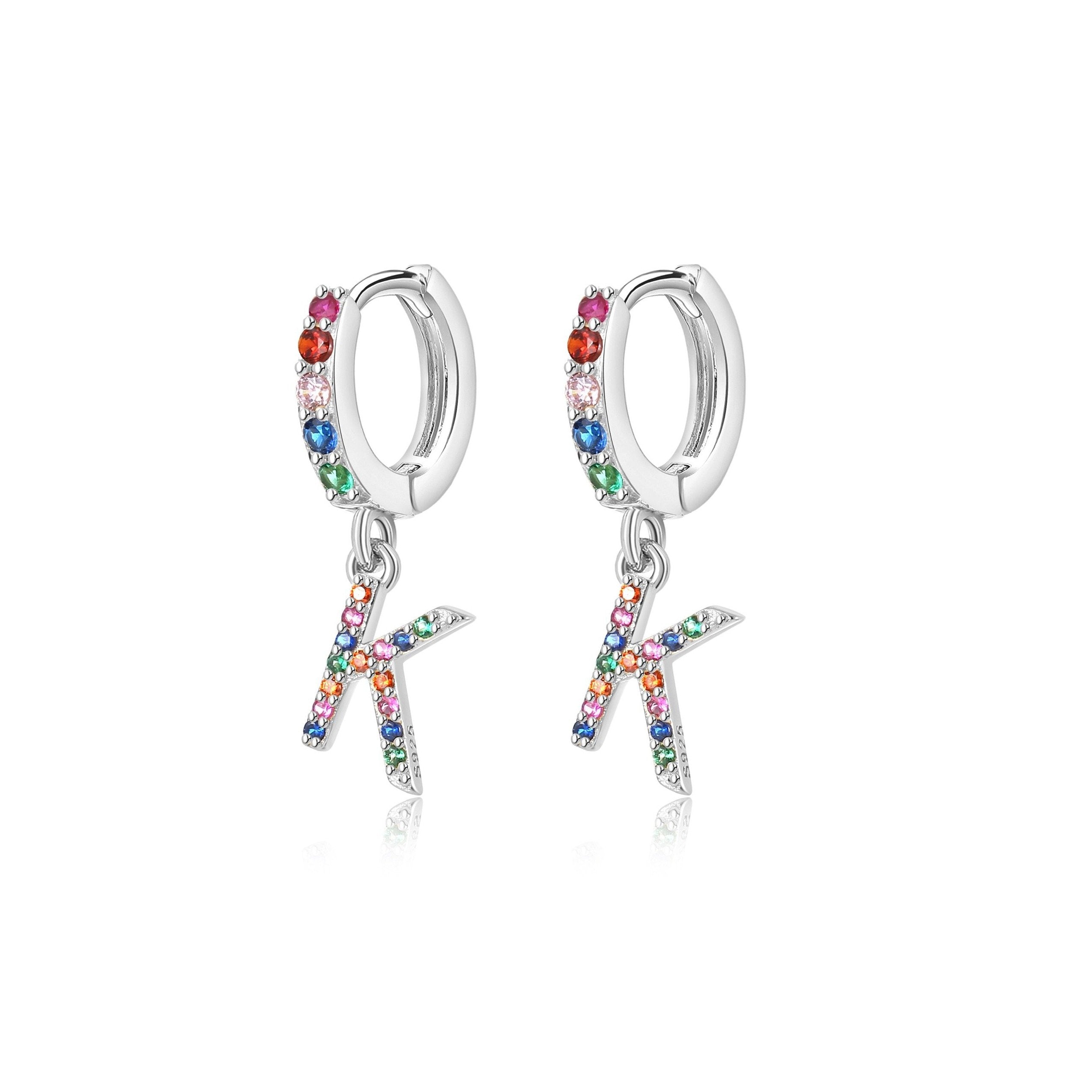 Boucles "Initiale Rainbow-Hoops" ~ Argent Sterling