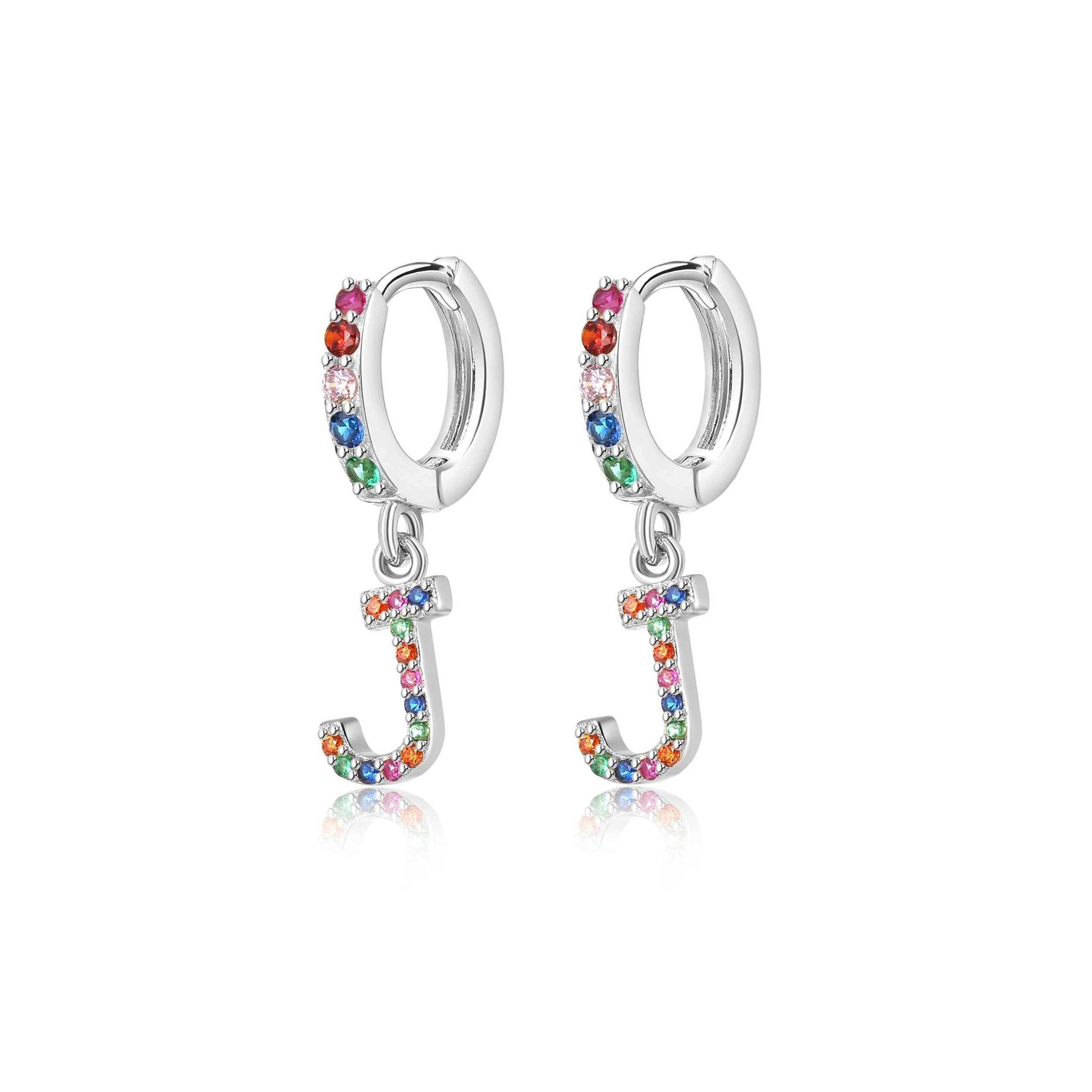 Boucles "Initiale Rainbow-Hoops" ~ Argent Sterling