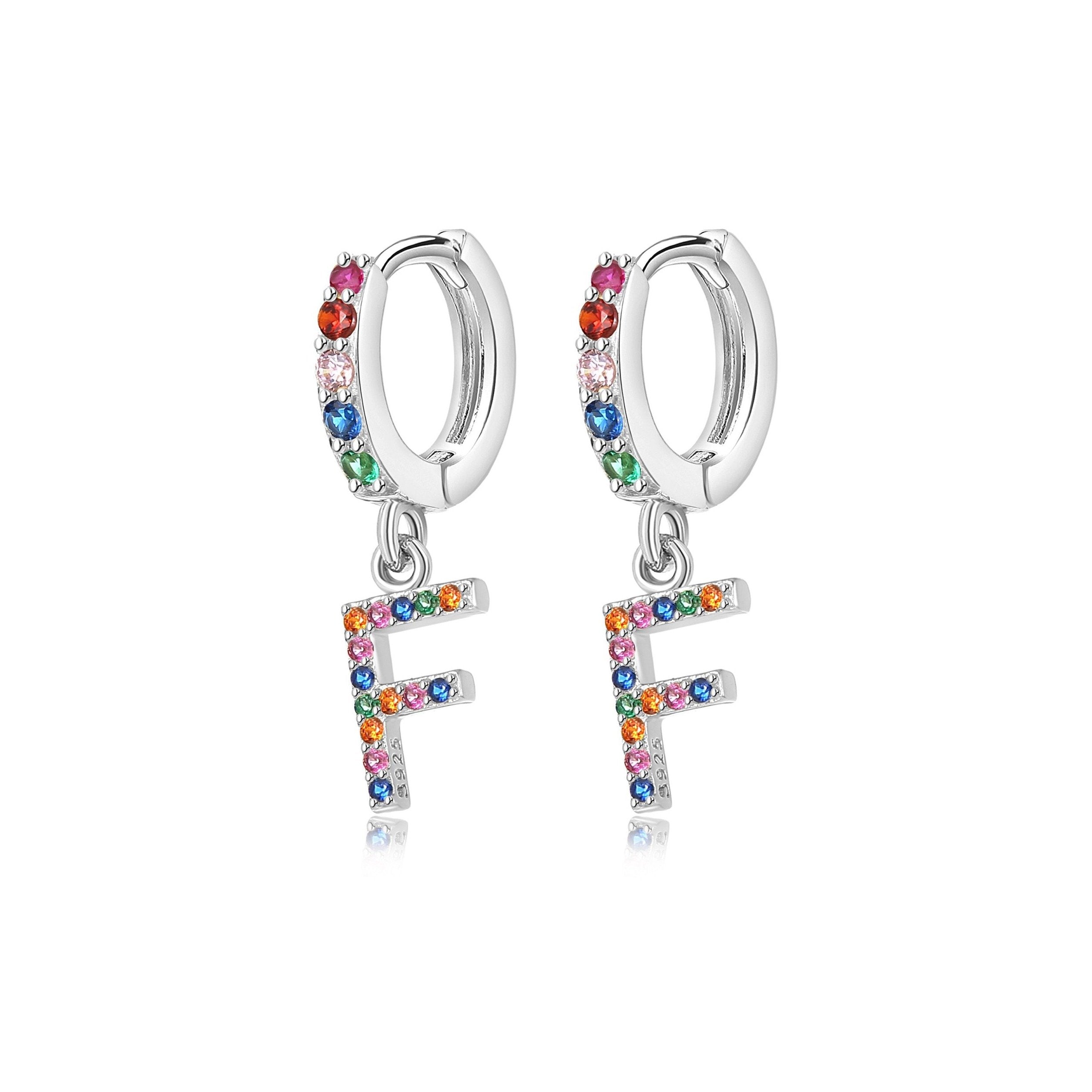 Boucles "Initiale Rainbow-Hoops" ~ Argent Sterling