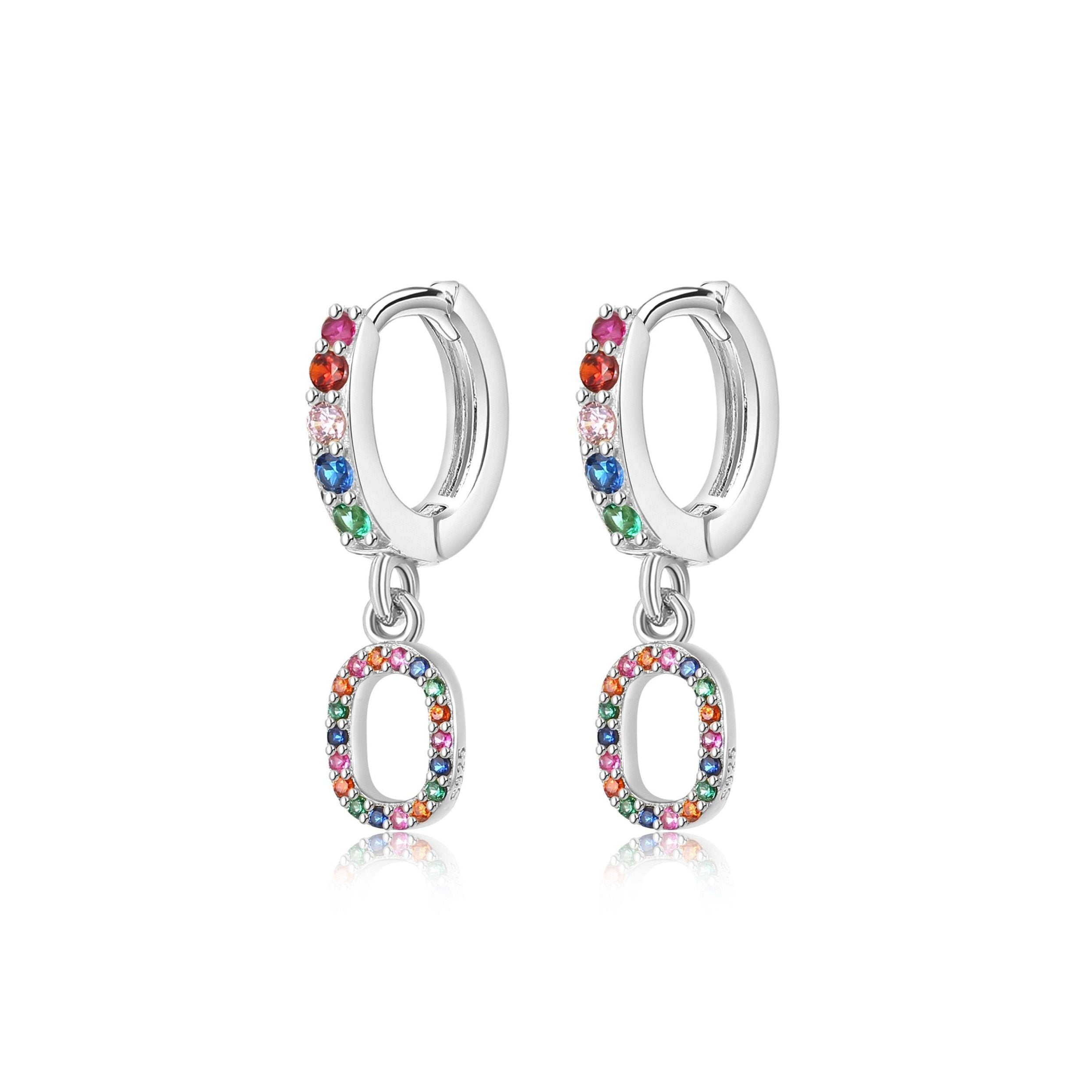 Boucles "Initiale Rainbow-Hoops" ~ Argent Sterling