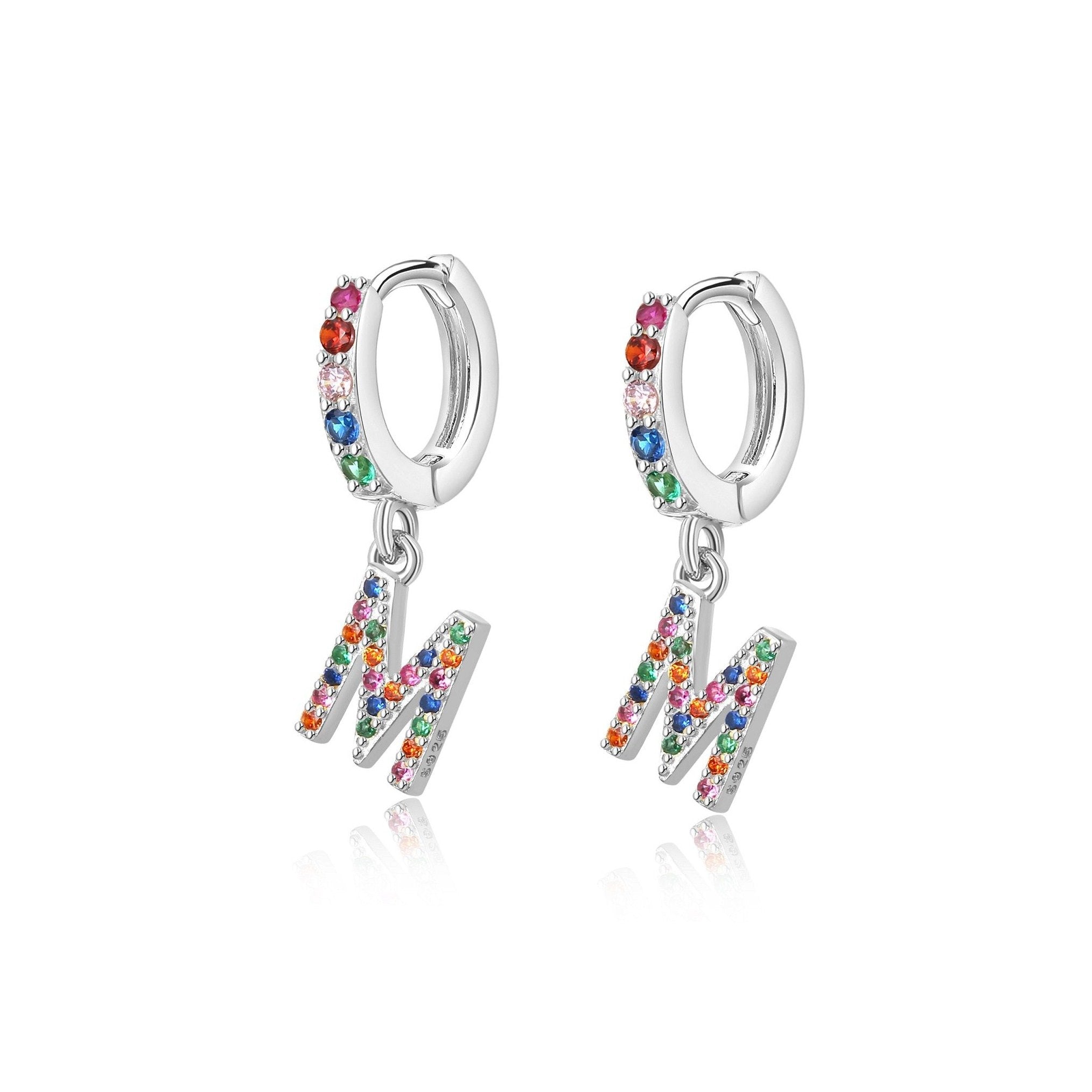 Boucles "Initiale Rainbow-Hoops" ~ Argent Sterling