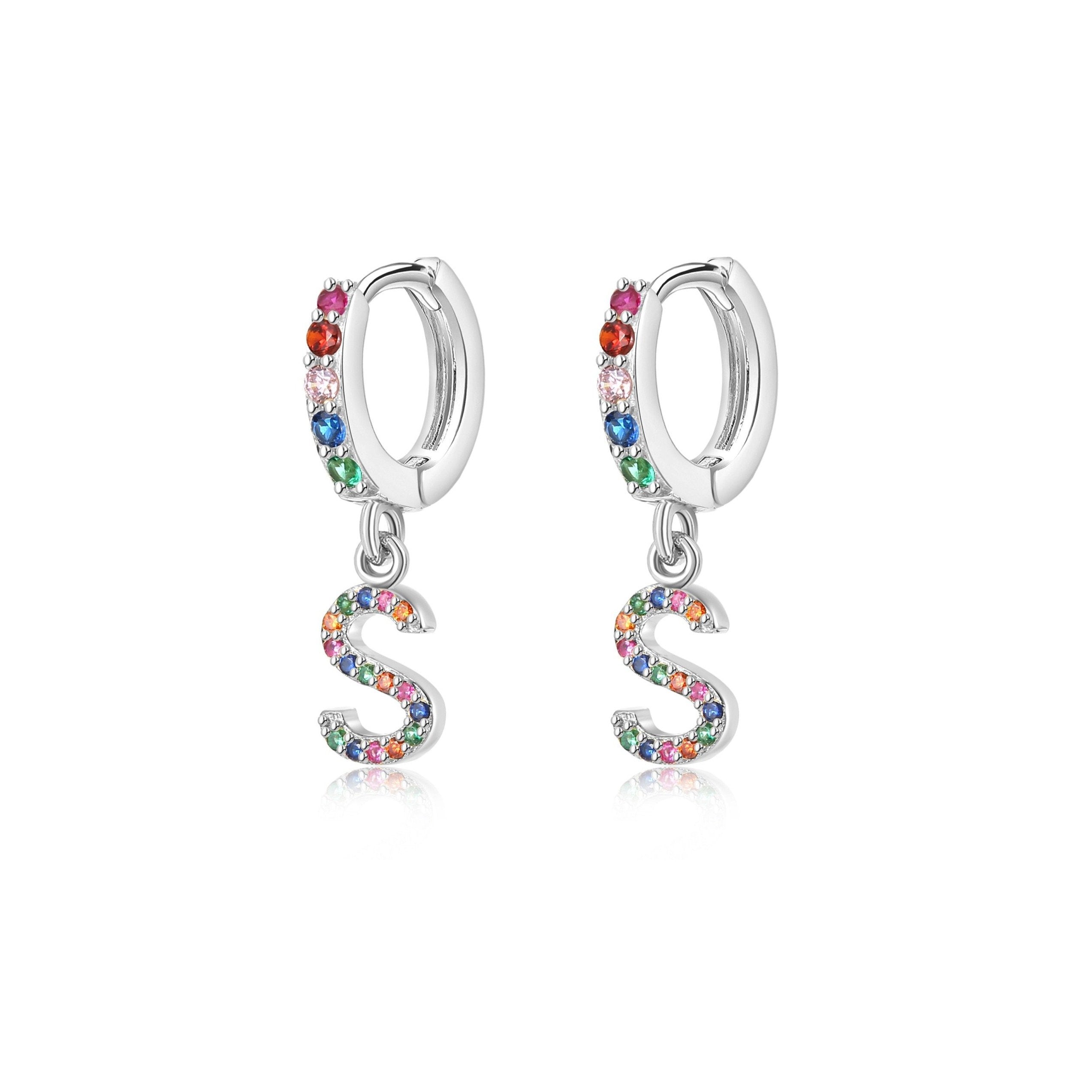 Boucles "Initiale Rainbow-Hoops" ~ Argent Sterling