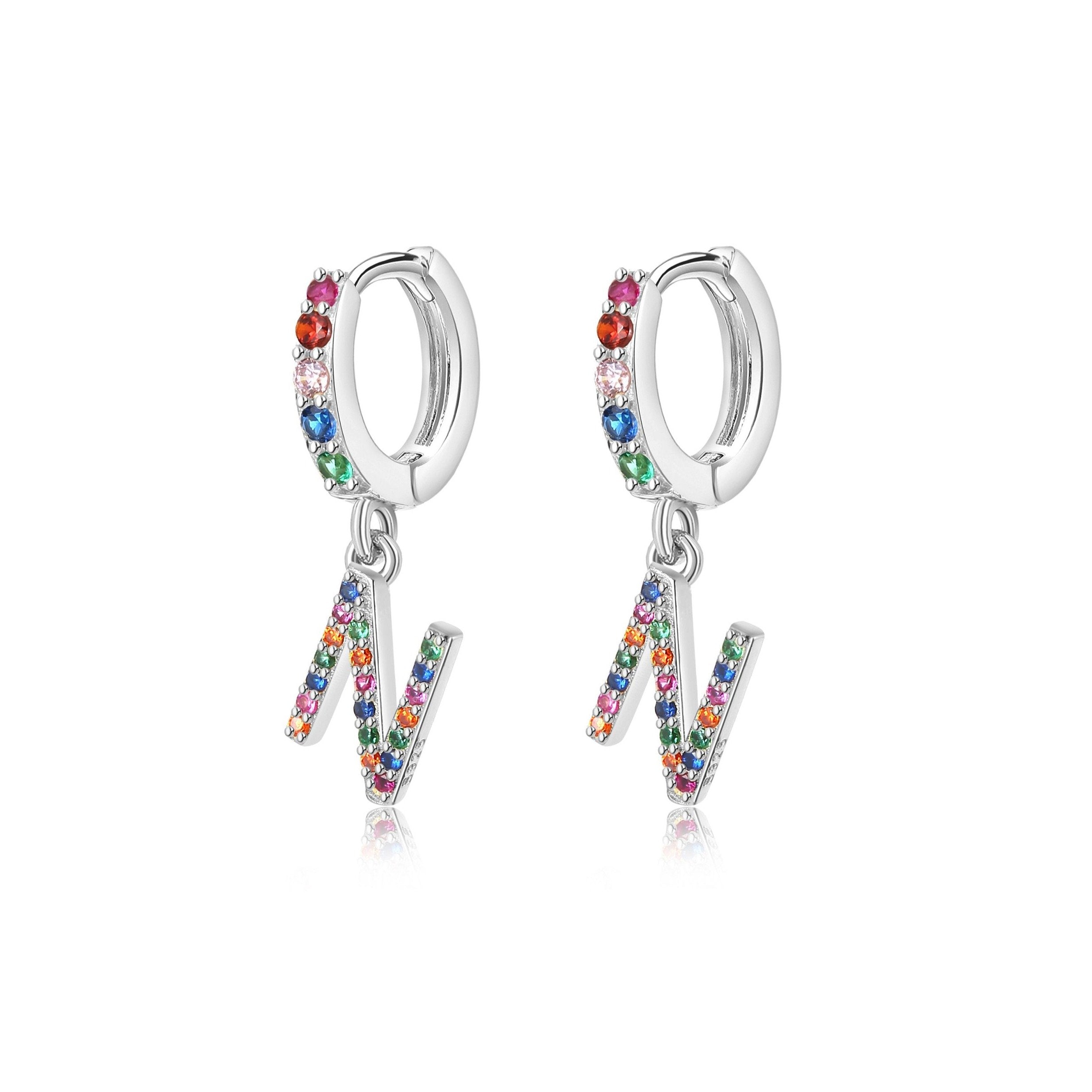 Boucles "Initiale Rainbow-Hoops" ~ Argent Sterling