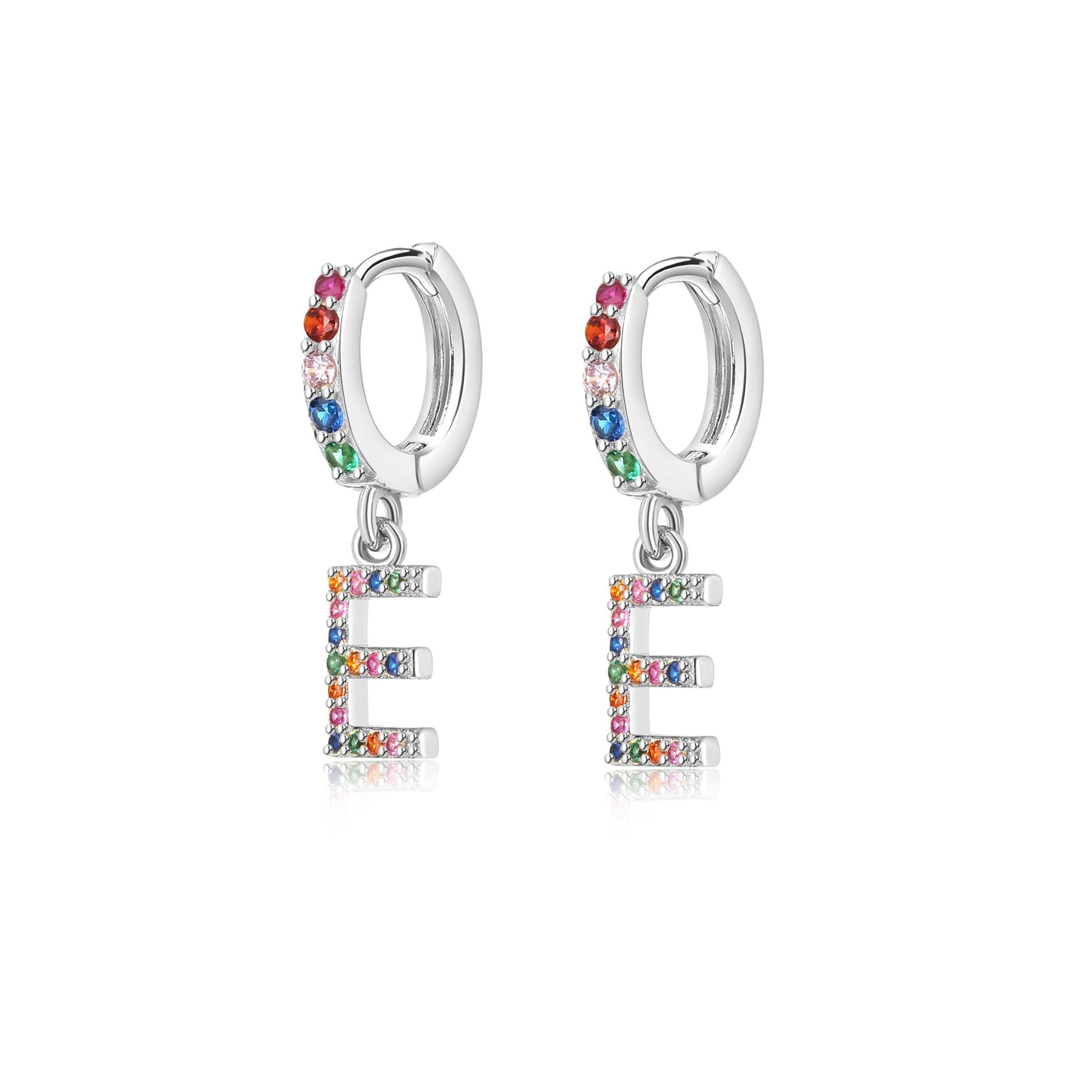 Boucles "Initiale Rainbow-Hoops" ~ Argent Sterling