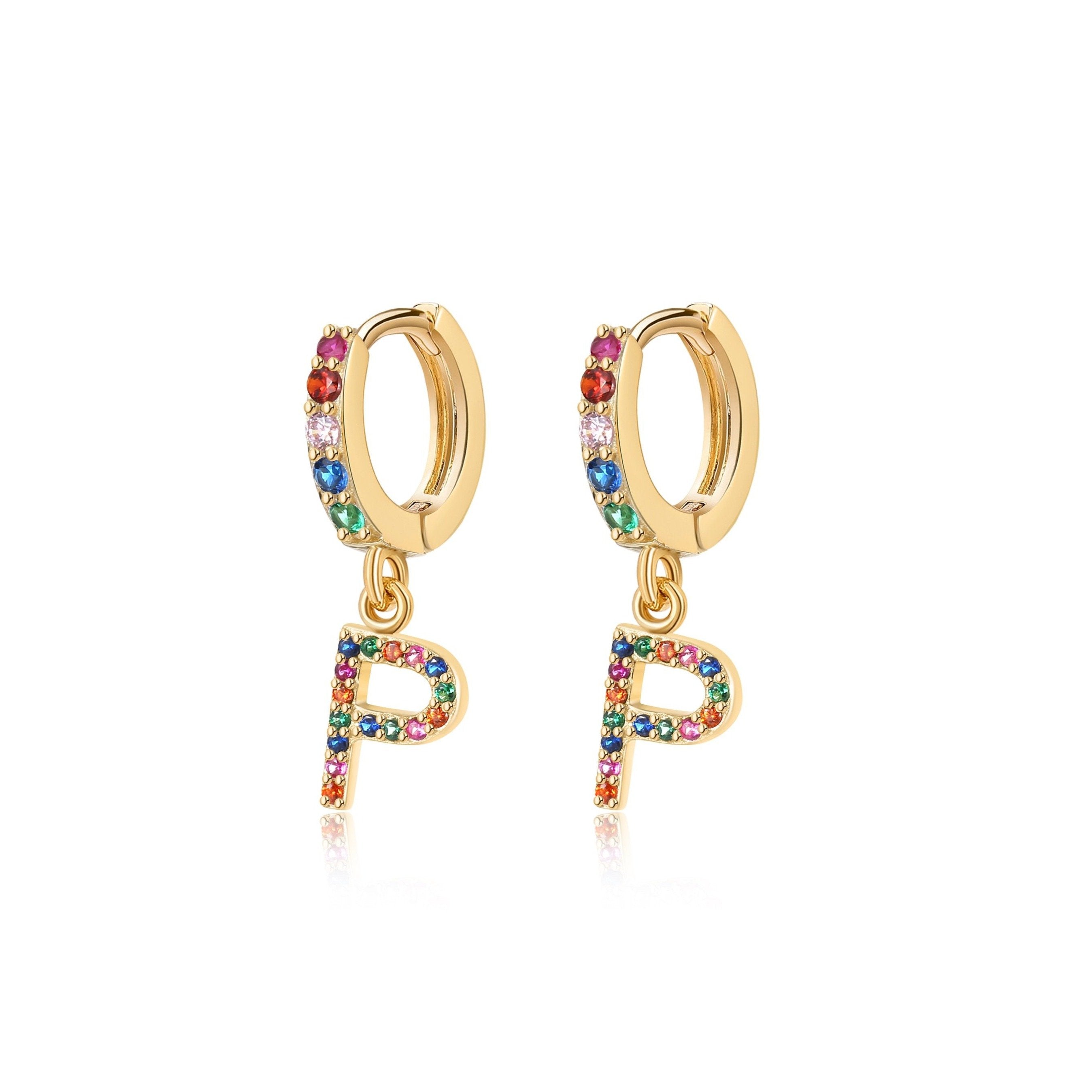 Boucles "Initiale Rainbow-Hoops" ~ Argent Sterling