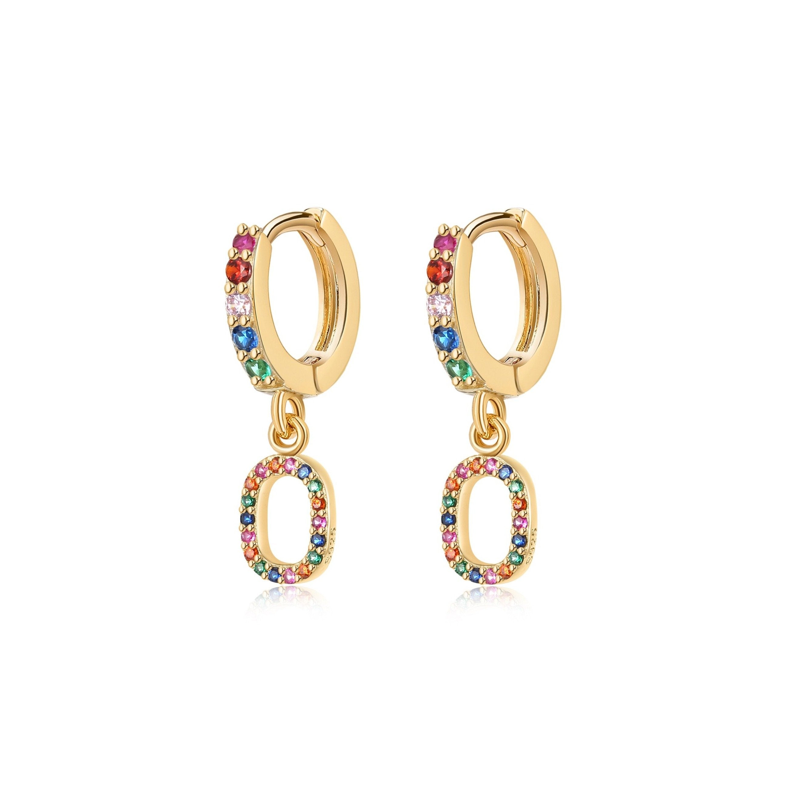 Boucles "Initiale Rainbow-Hoops" ~ Argent Sterling