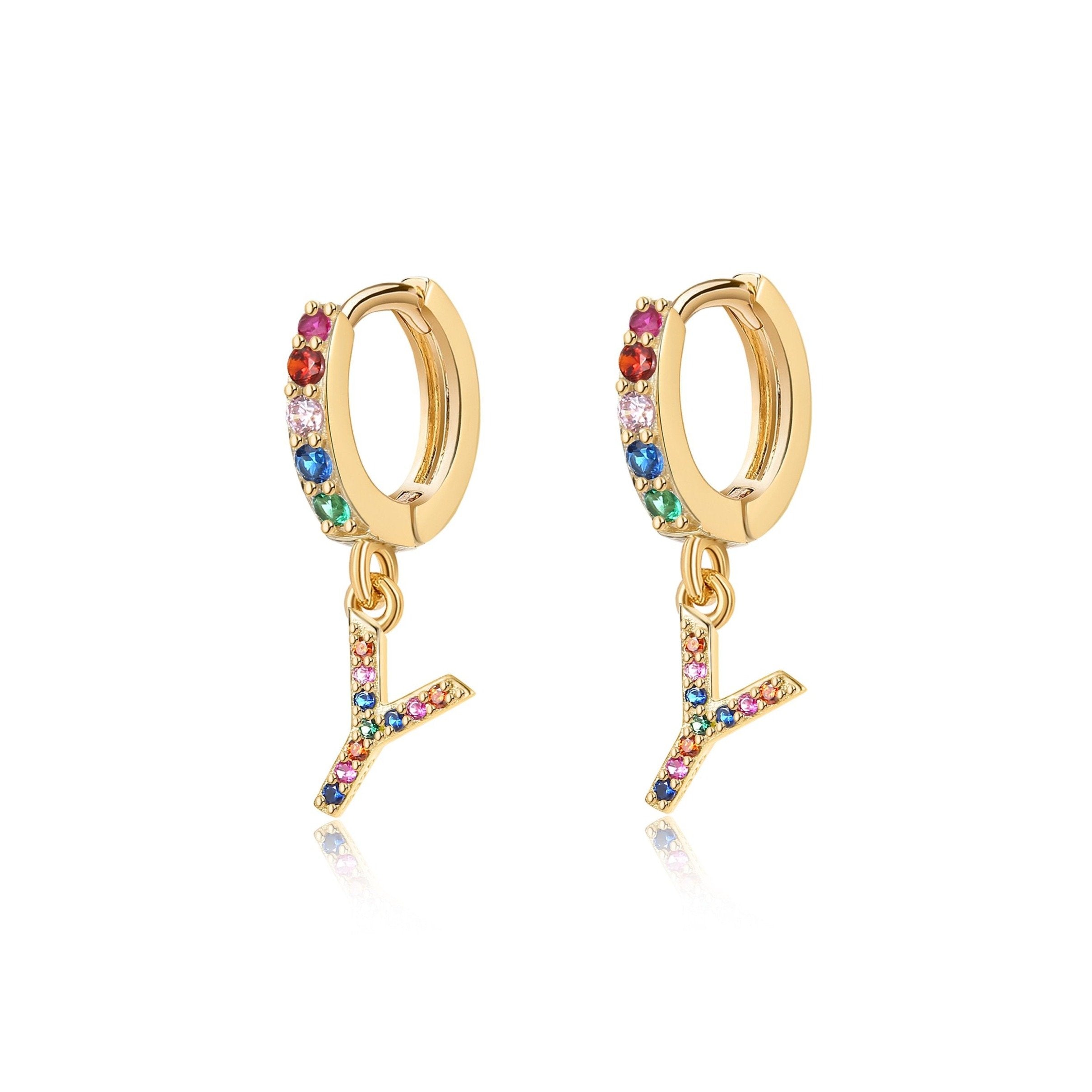 Boucles "Initiale Rainbow-Hoops" ~ Argent Sterling