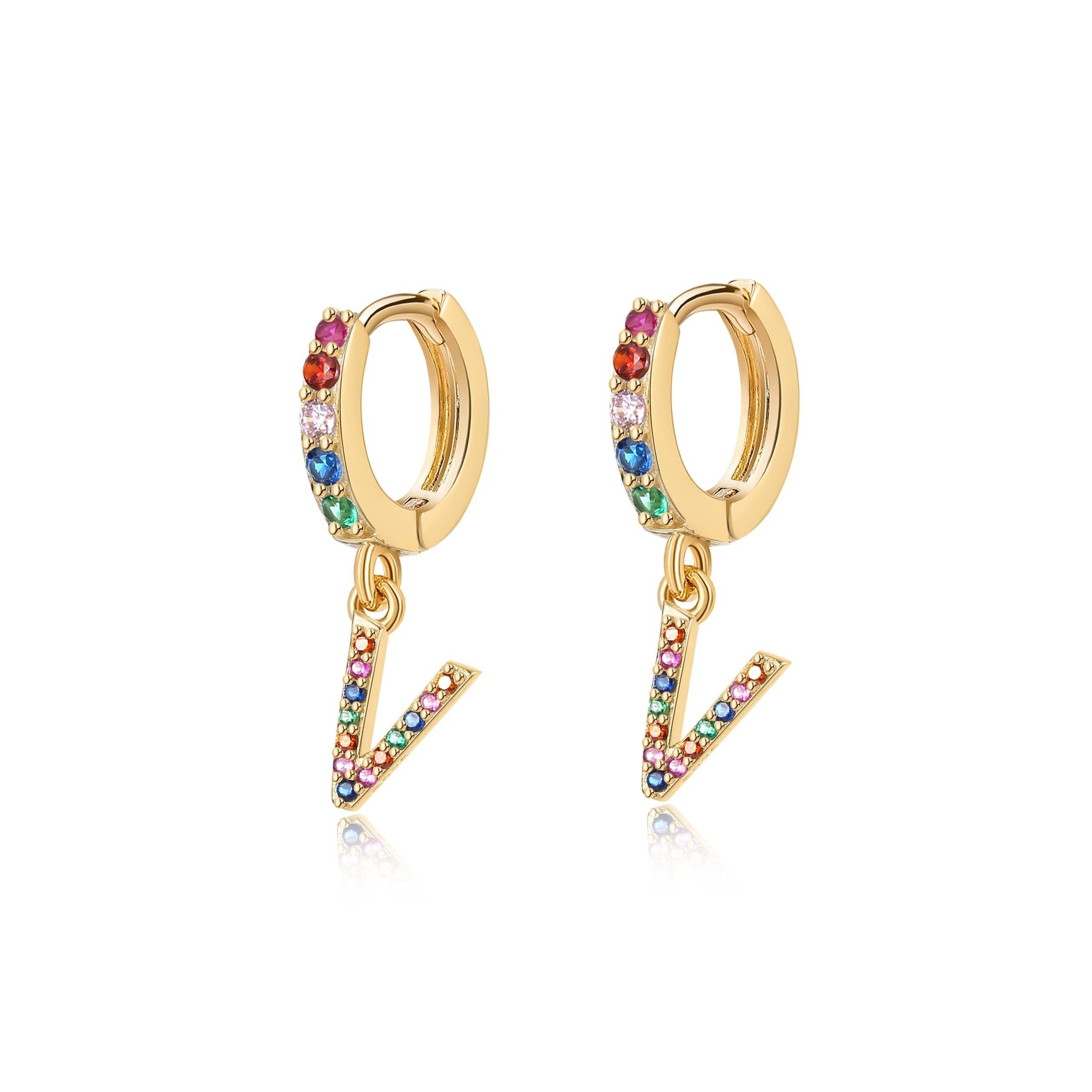 Boucles "Initiale Rainbow-Hoops" ~ Argent Sterling