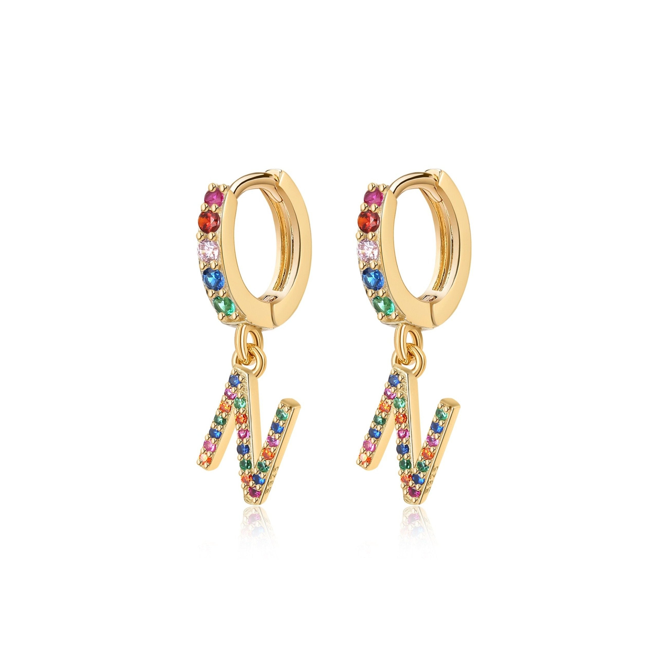 Boucles "Initiale Rainbow-Hoops" ~ Argent Sterling