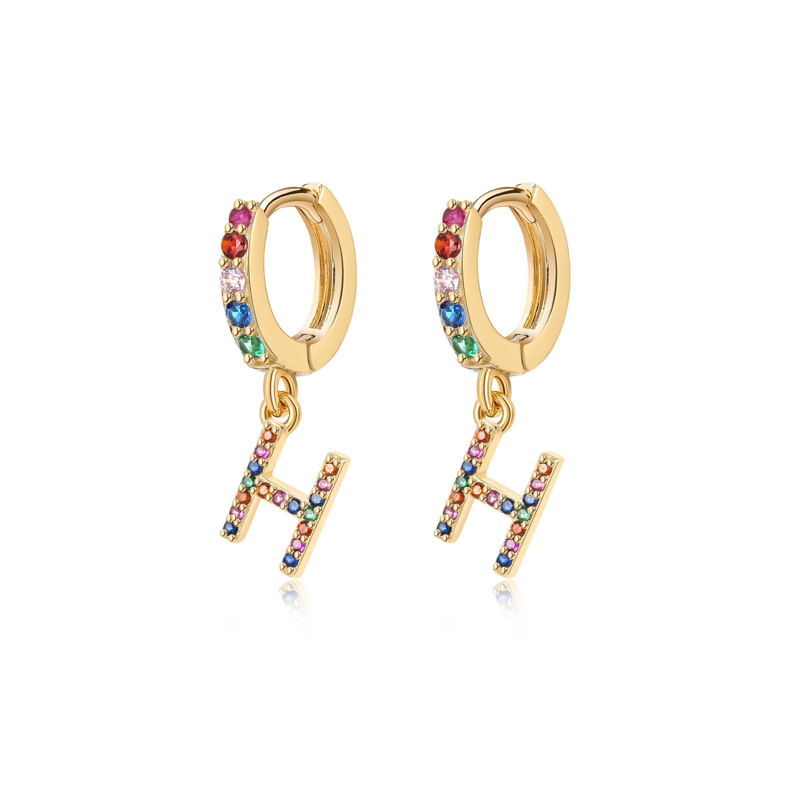 Boucles "Initiale Rainbow-Hoops" ~ Argent Sterling