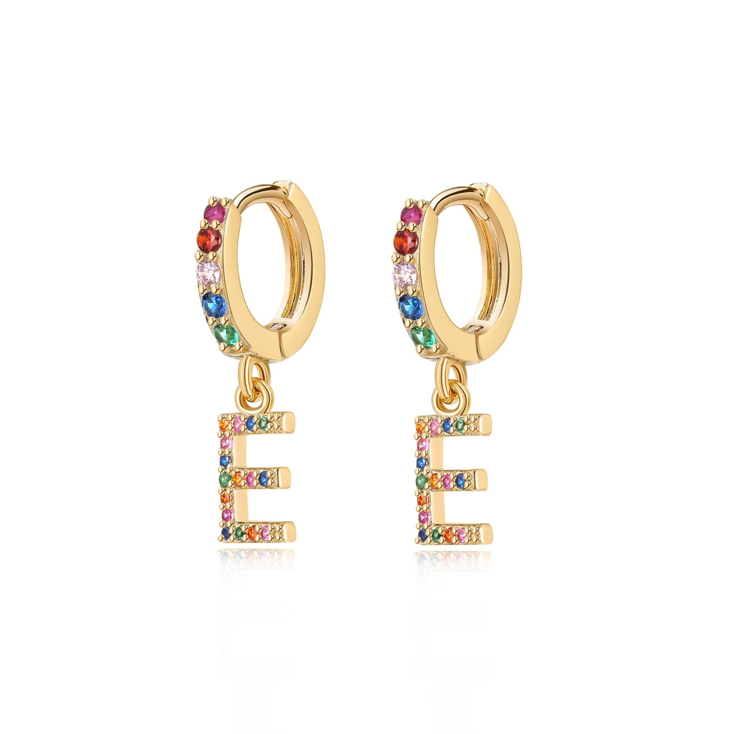 Boucles "Initiale Rainbow-Hoops" ~ Argent Sterling