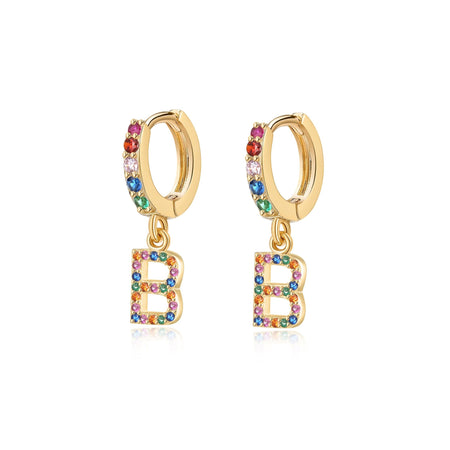 Boucles "Initiale Rainbow-Hoops" ~ Argent Sterling