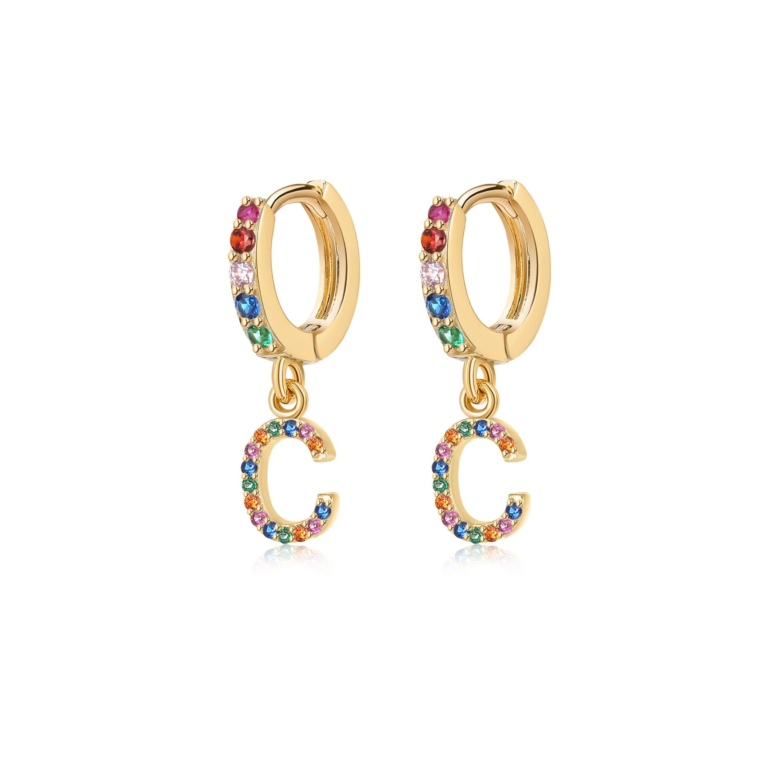 Boucles "Initiale Rainbow-Hoops" ~ Argent Sterling