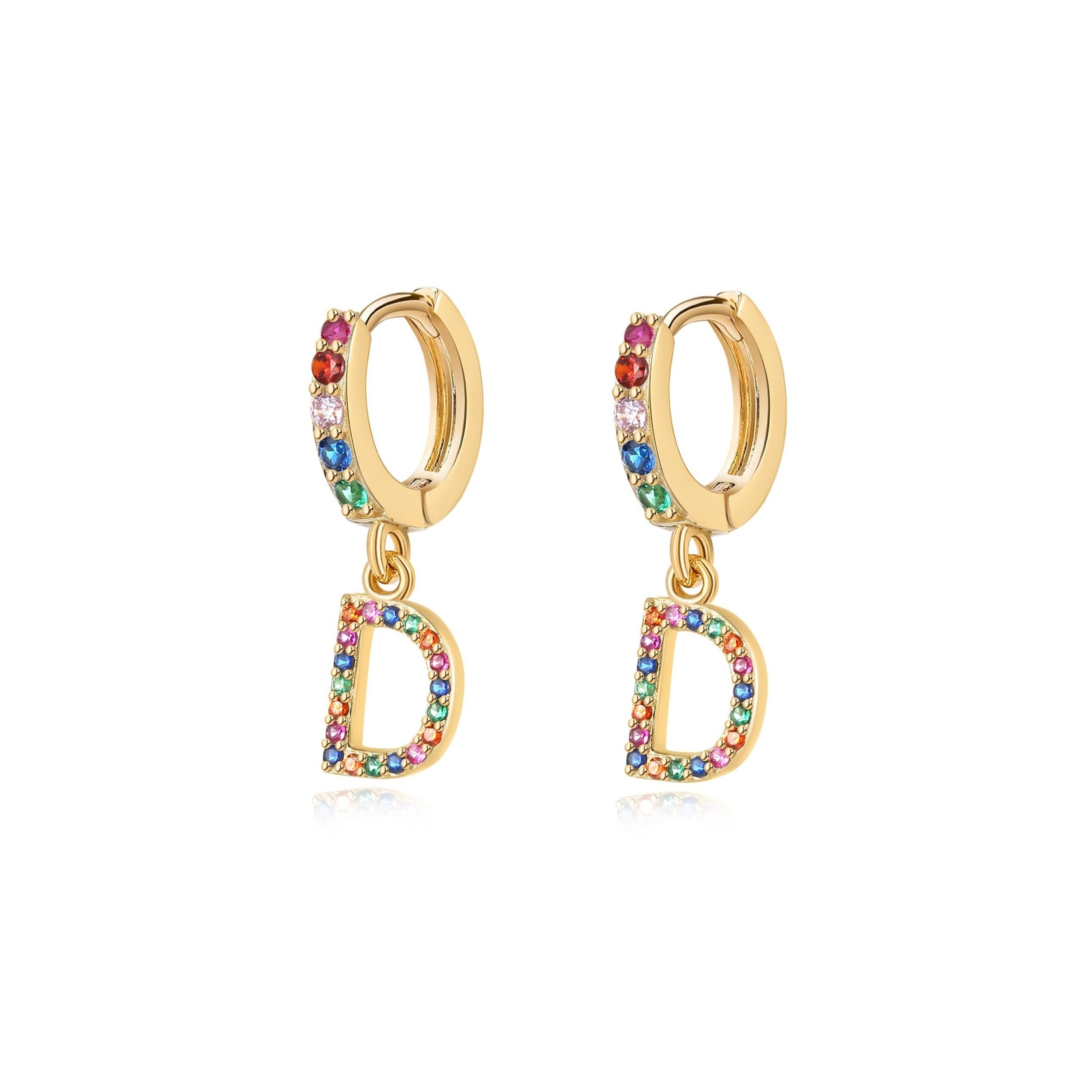 Boucles "Initiale Rainbow-Hoops" ~ Argent Sterling