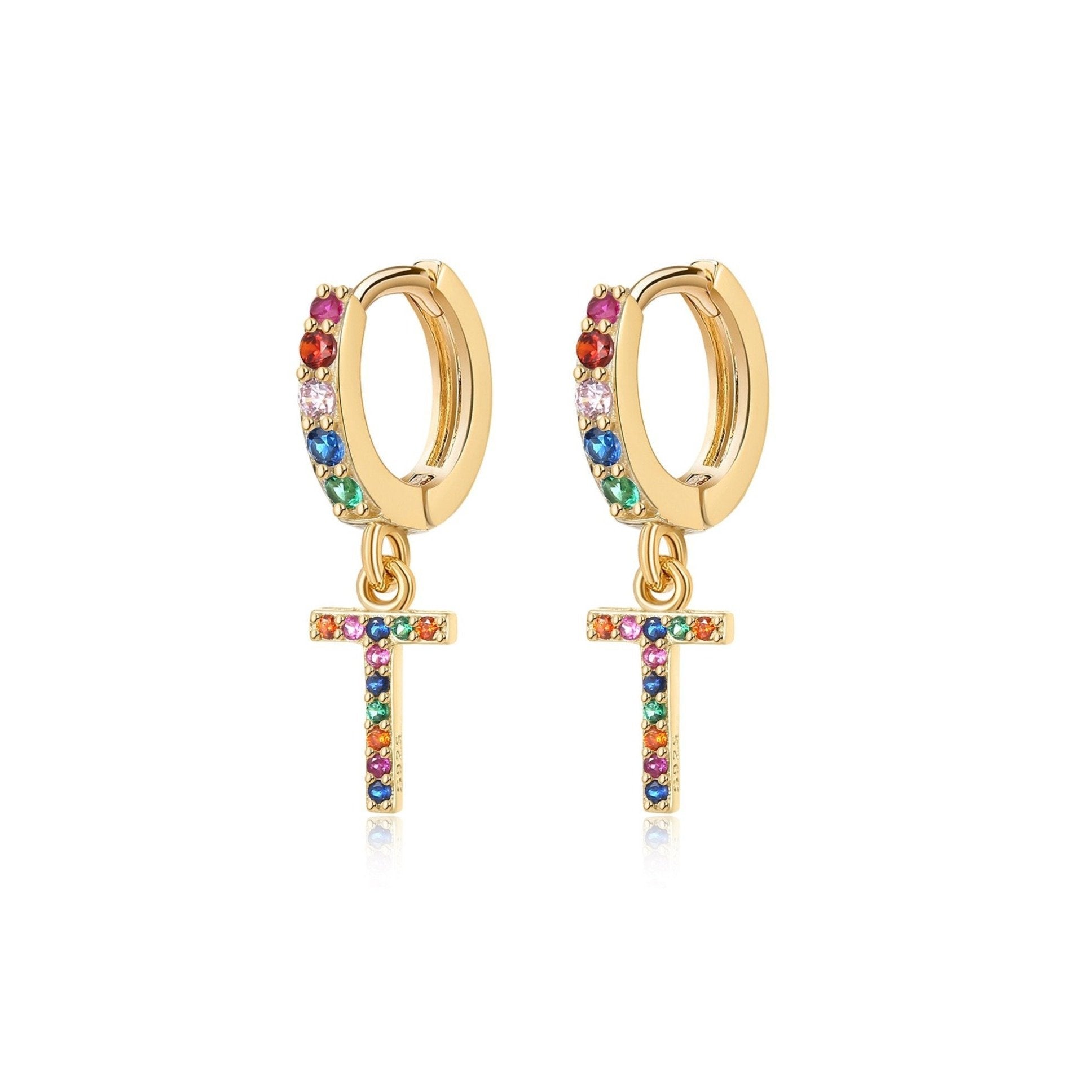 Boucles "Initiale Rainbow-Hoops" ~ Argent Sterling