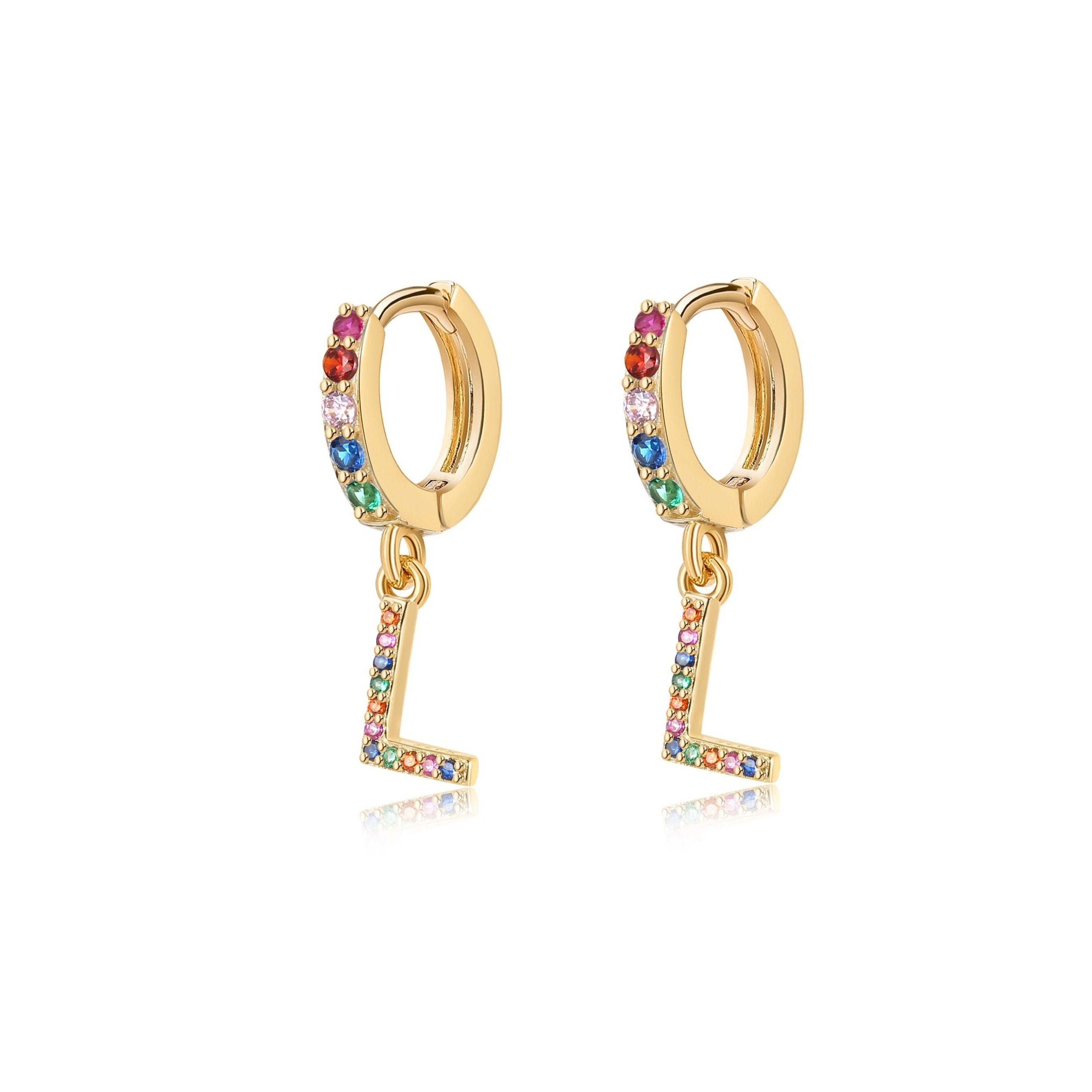 Boucles "Initiale Rainbow-Hoops" ~ Argent Sterling