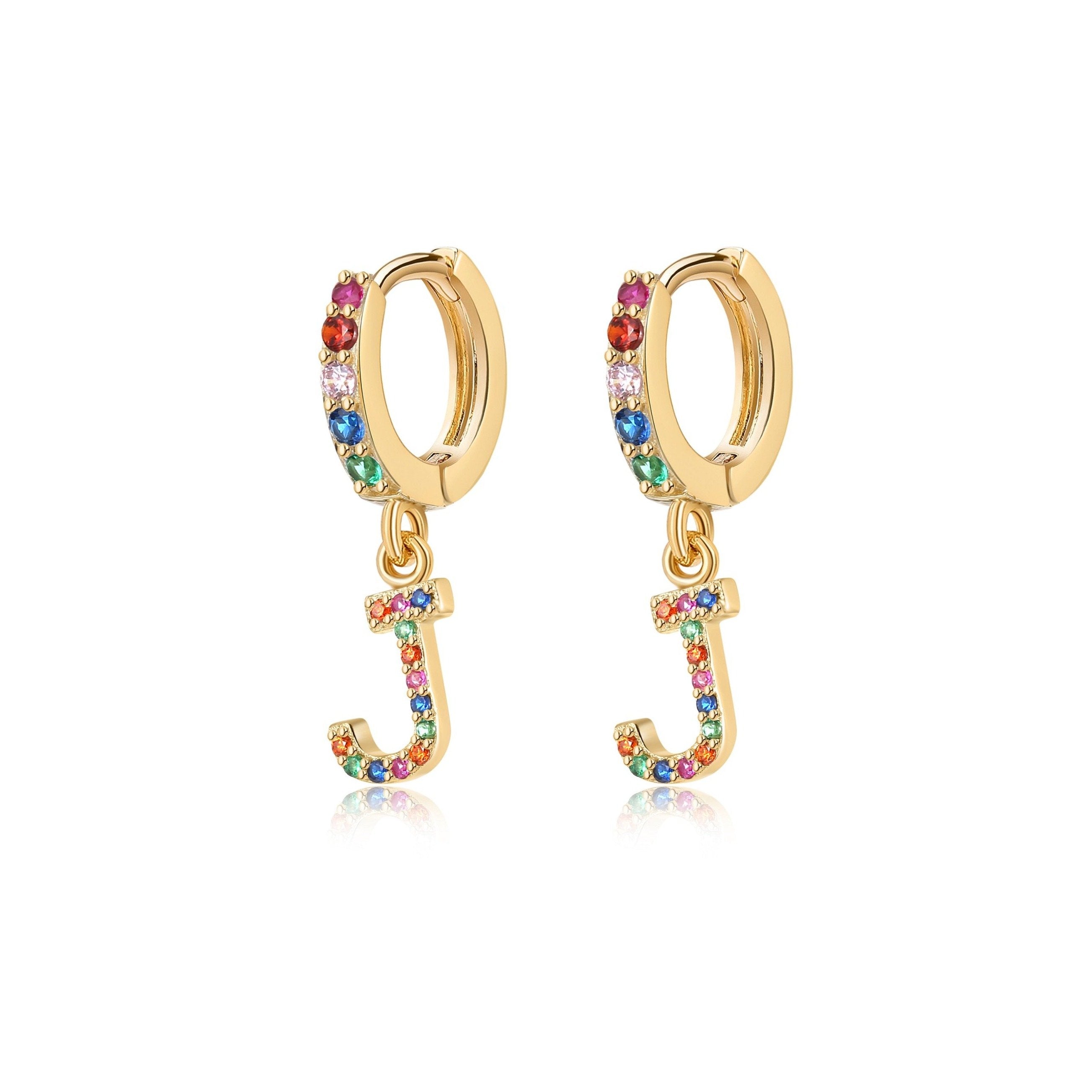 Boucles "Initiale Rainbow-Hoops" ~ Argent Sterling