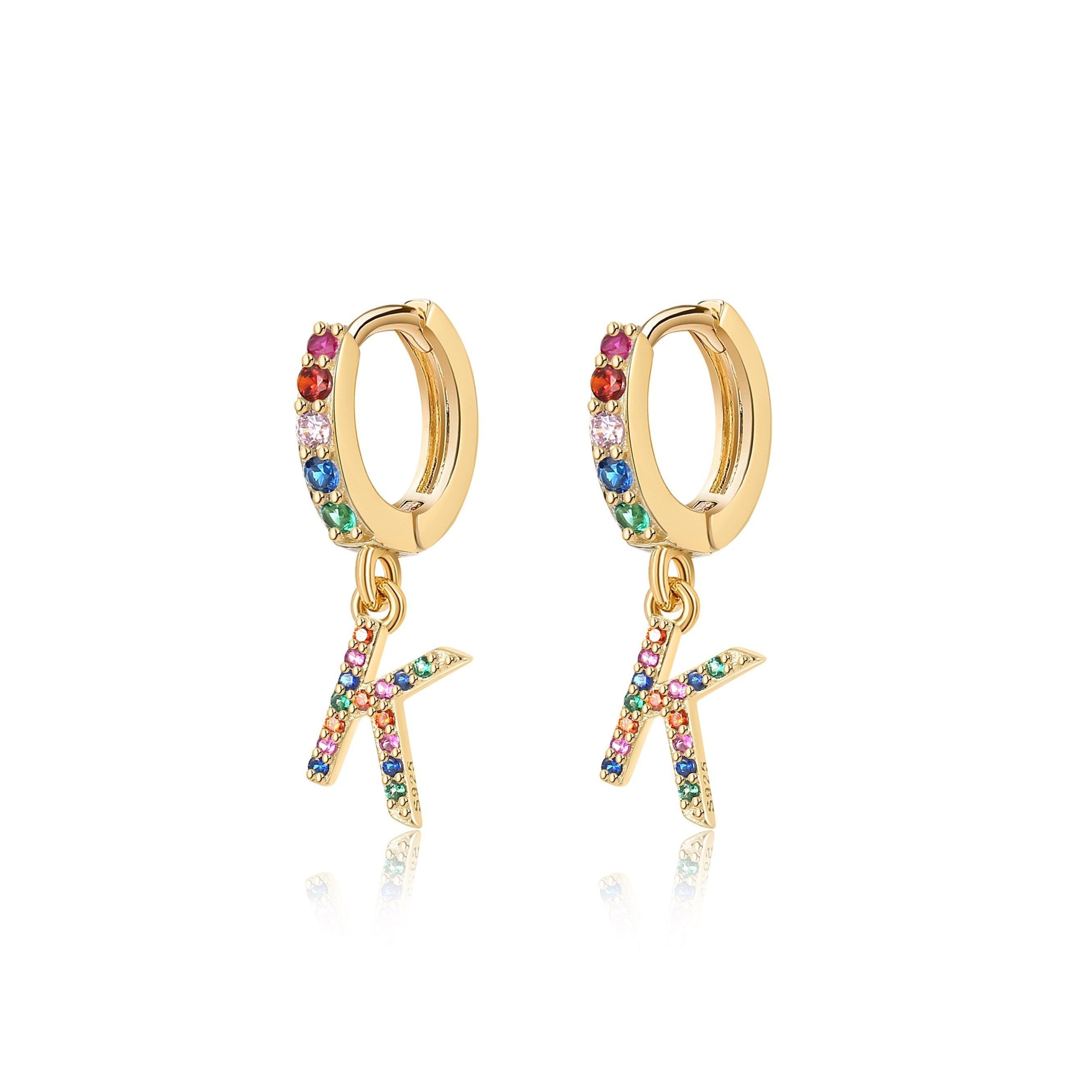 Boucles "Initiale Rainbow-Hoops" ~ Argent Sterling