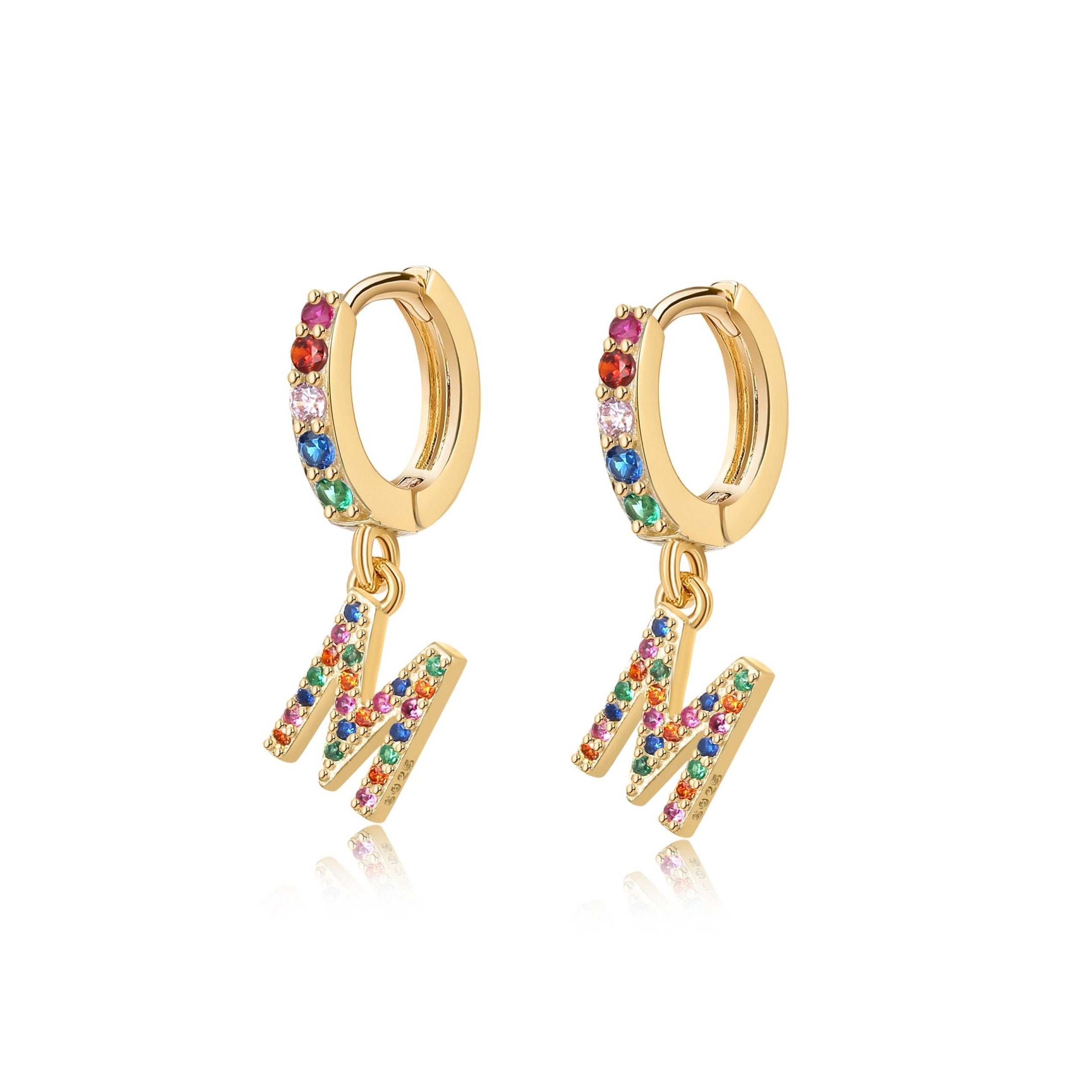 Boucles "Initiale Rainbow-Hoops" ~ Argent Sterling