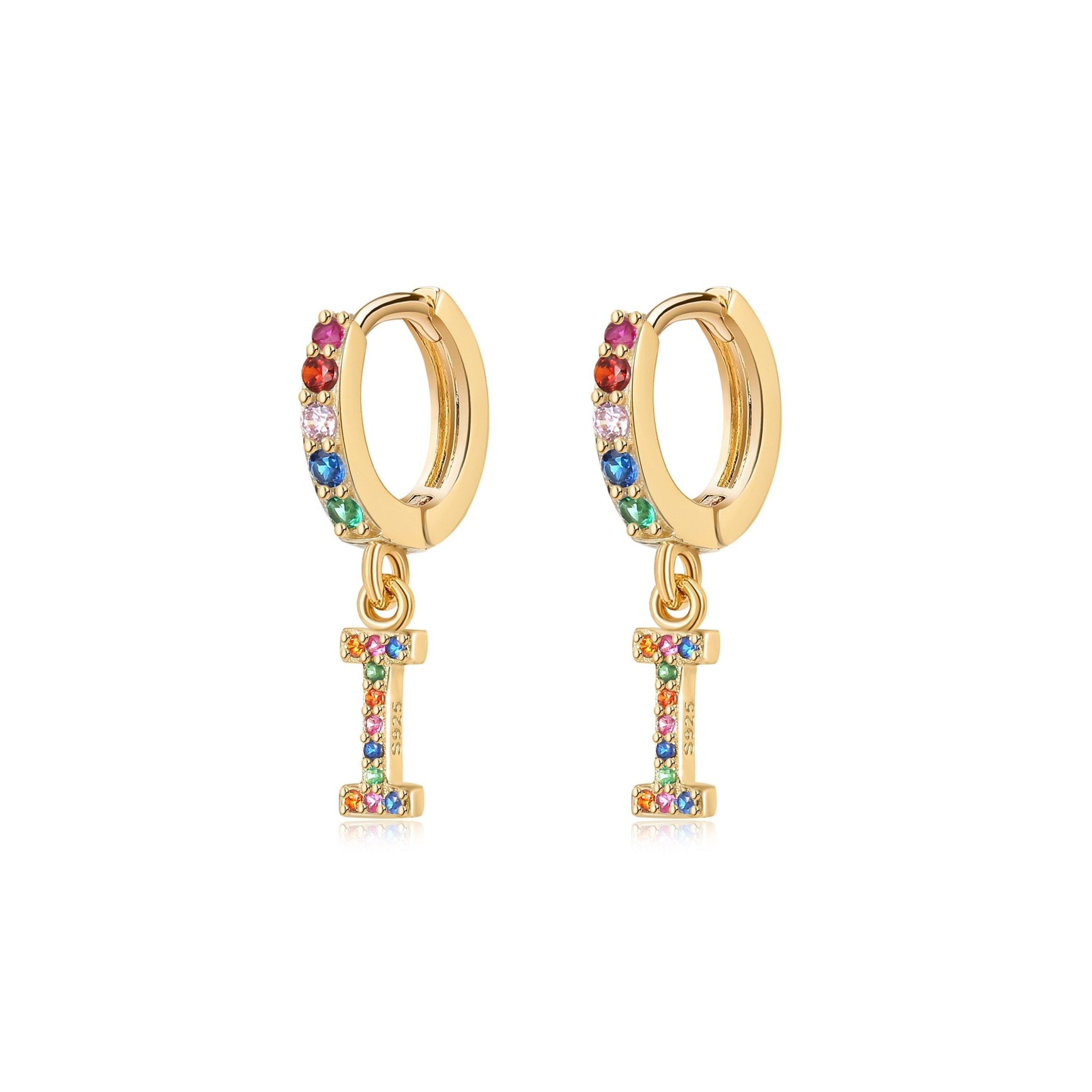 Boucles "Initiale Rainbow-Hoops" ~ Argent Sterling