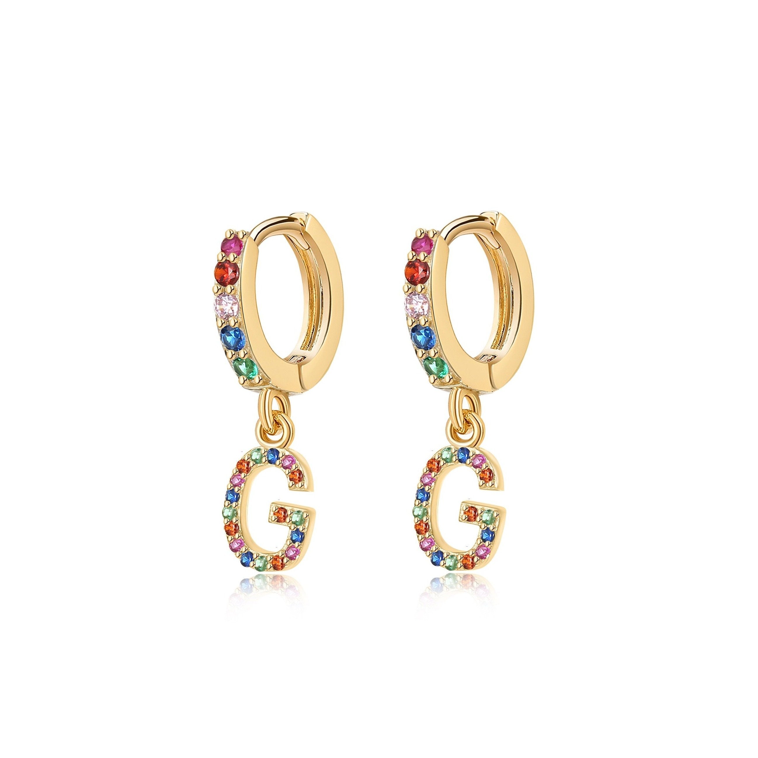 Boucles "Initiale Rainbow-Hoops" ~ Argent Sterling