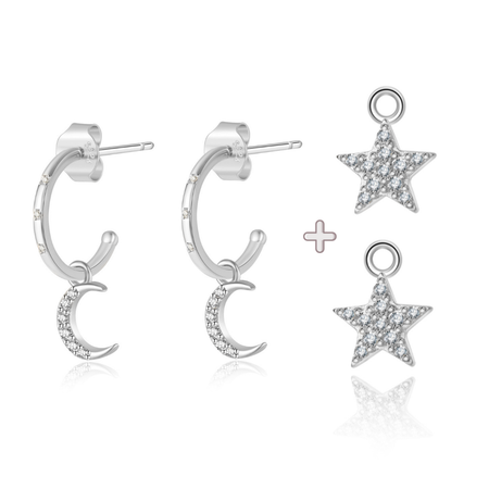 Boucles "Petite Lune-Étoiles" ~ Argent Sterling