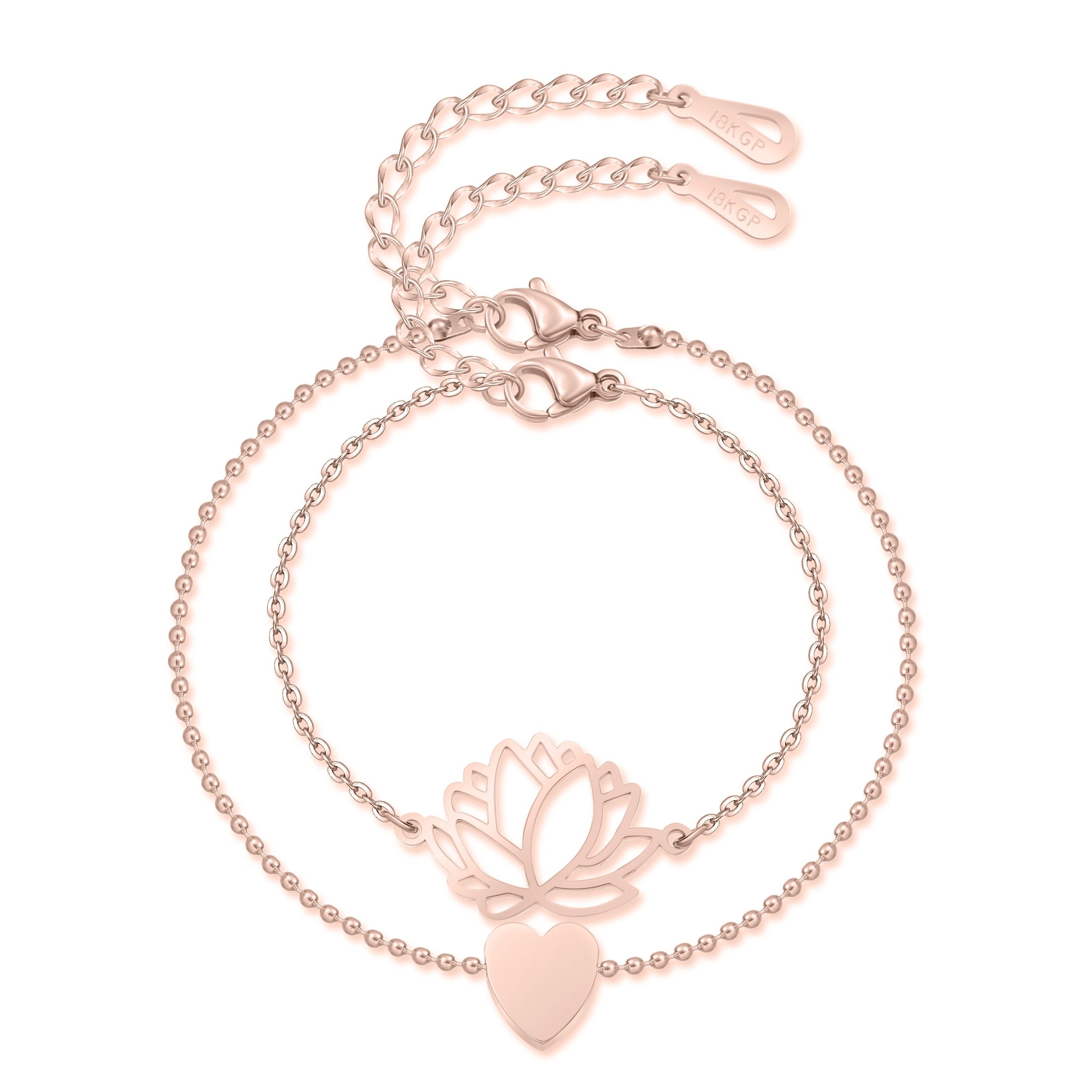 Bracelet "Lotus-Cœur" ~ Or / Argent / Rose