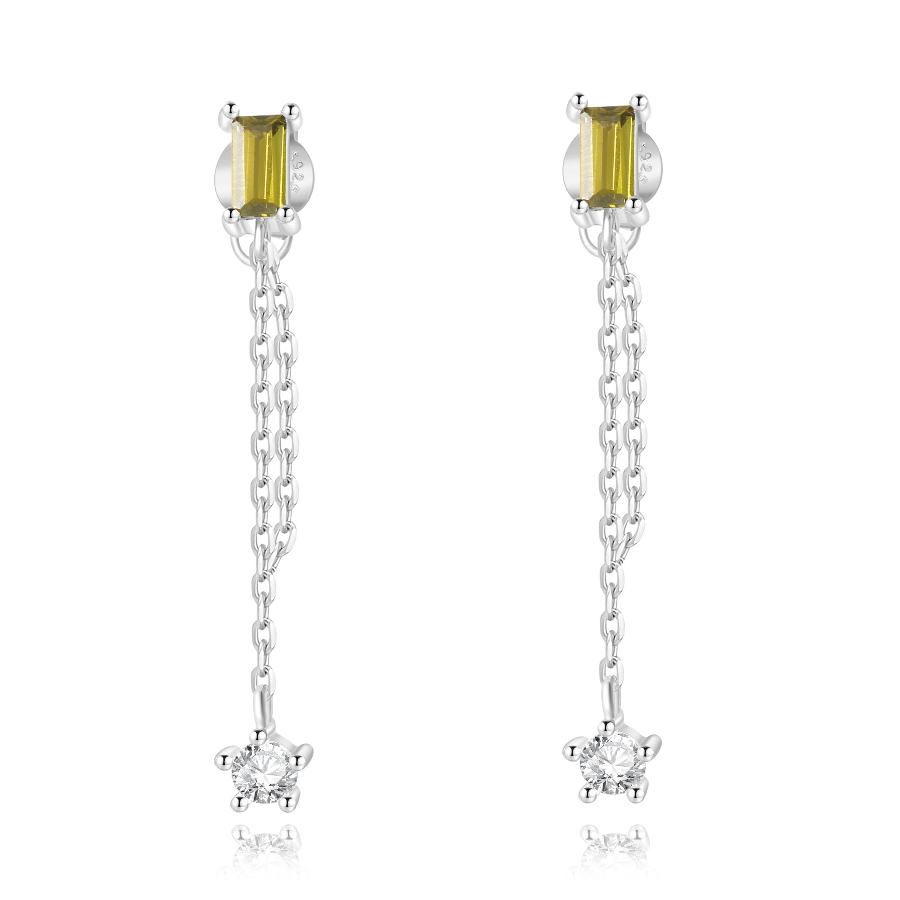 Boucles "Long Peridot" ~ Argent Sterling