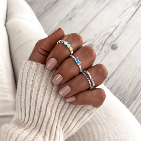 Bague "Colorful Hearts" ~ Argent Sterling