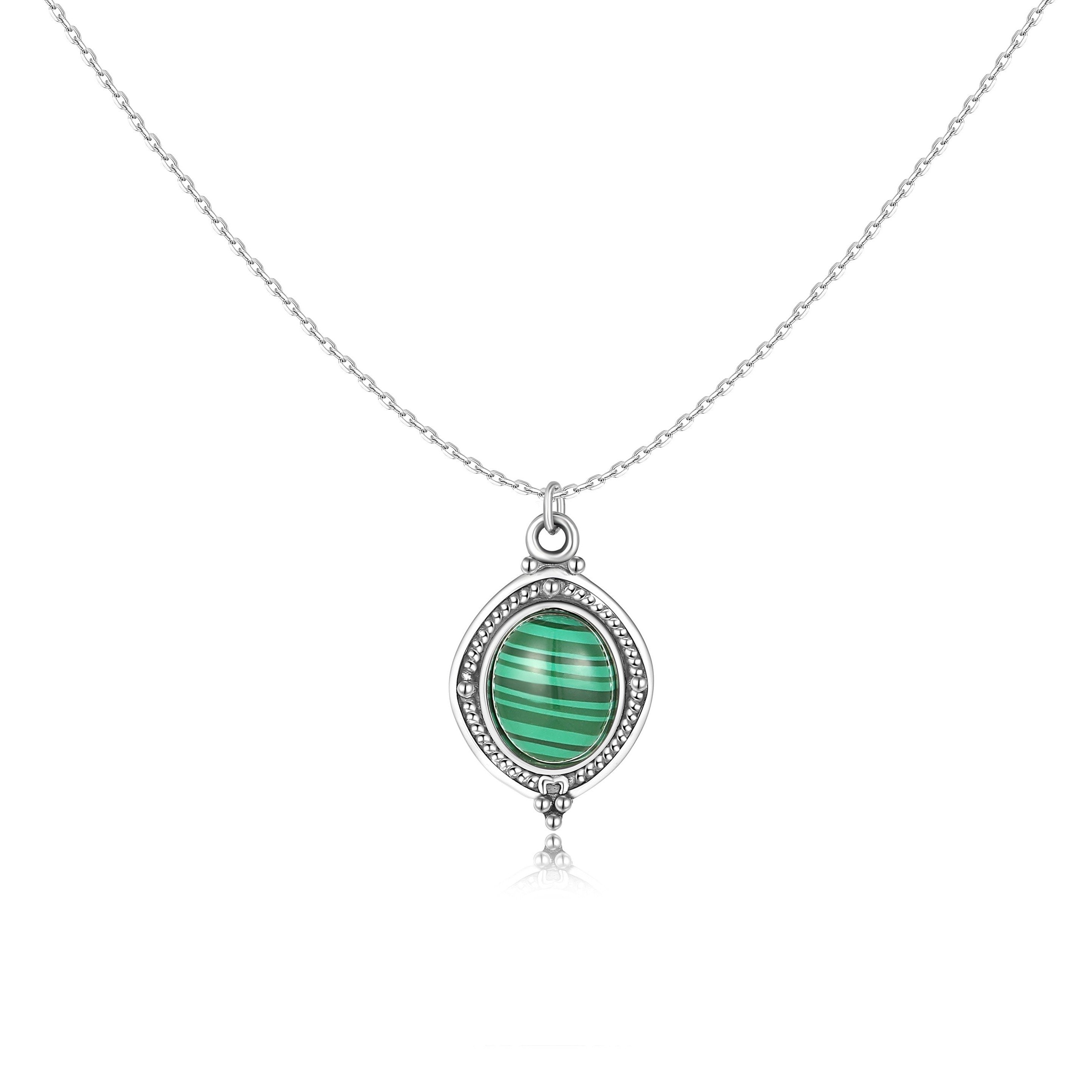 Collier "Ovale Vert" ~ Argent Sterling