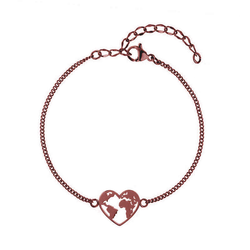 Bracelet "Monde-Cœur" ~ Rose / Argent / Or / Marron