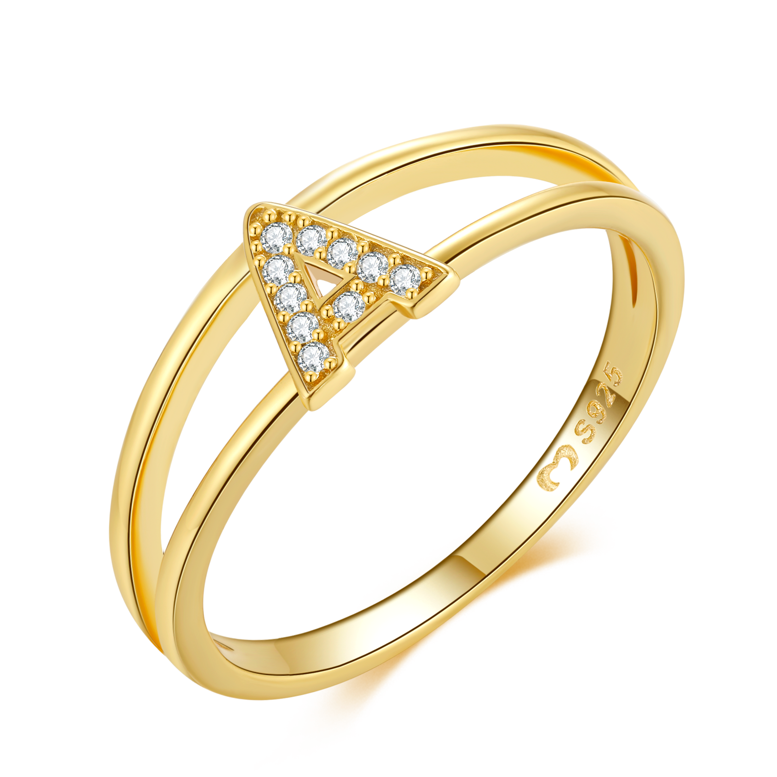 Bague "Golden Initiale" ~ Argent Sterling
