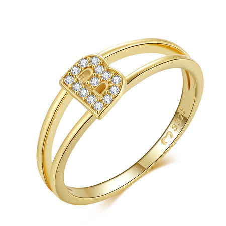 Bague "Golden Initiale" ~ Argent Sterling