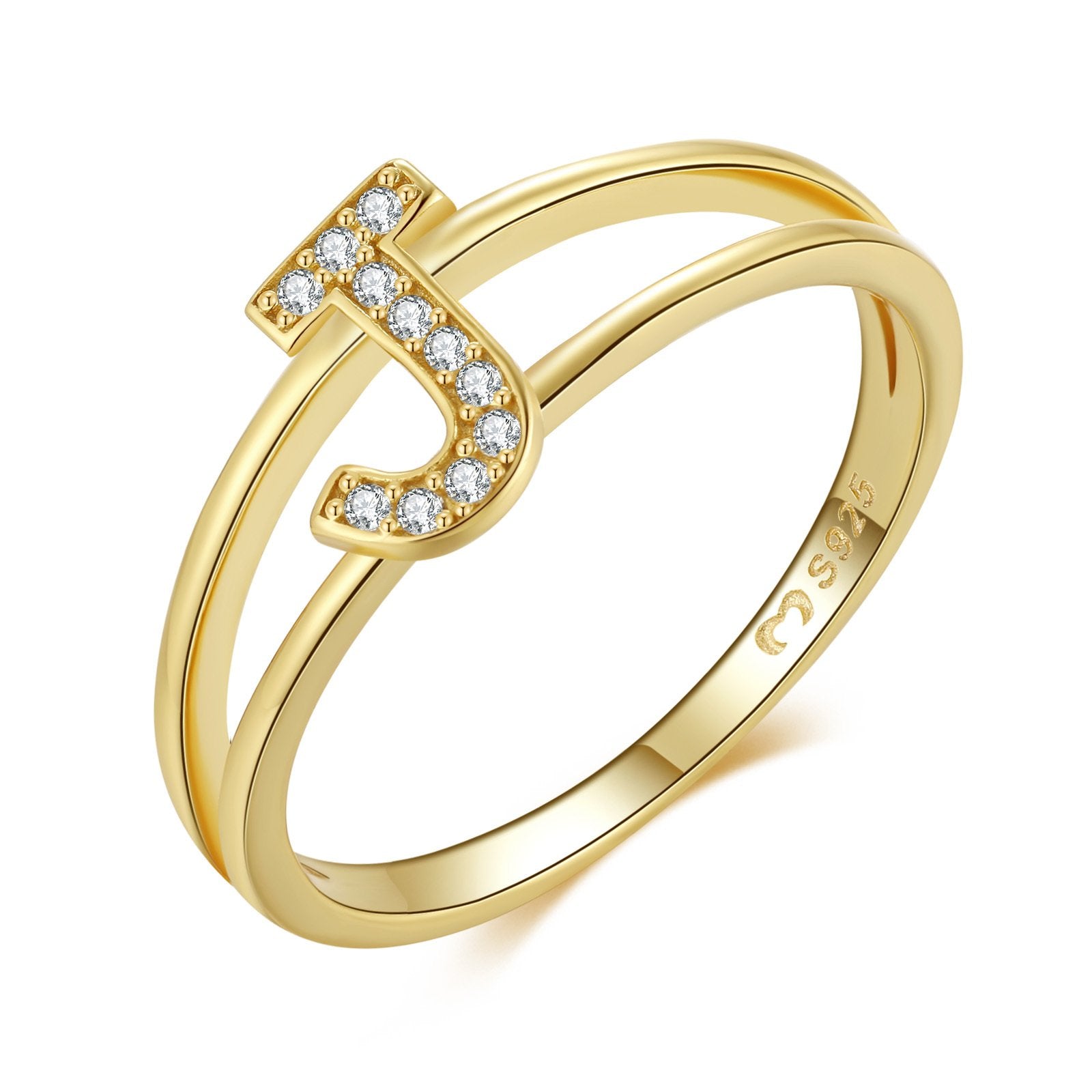 Bague "Golden Initiale" ~ Argent Sterling